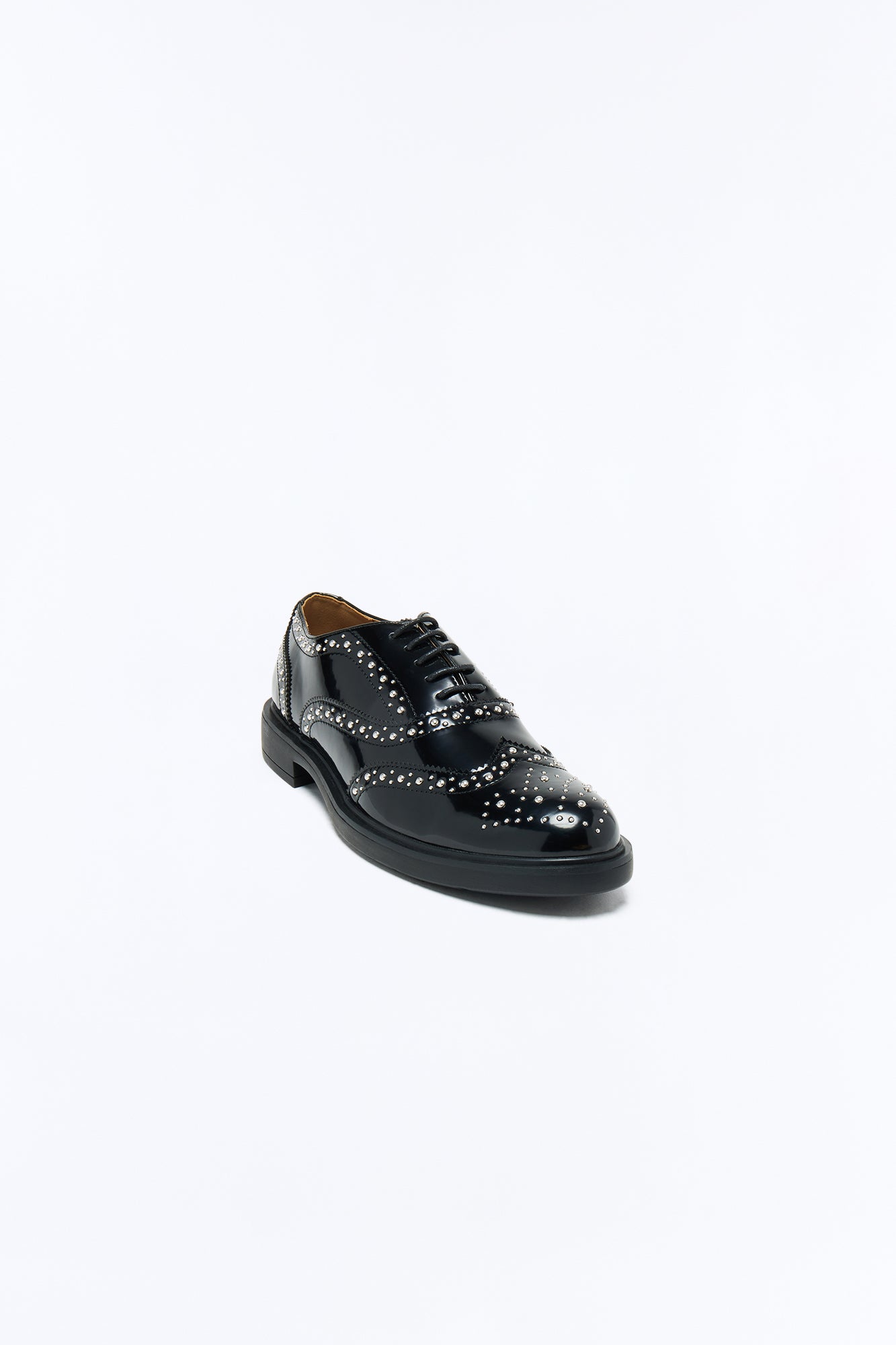 Patent Leather Studded Wing Tip Lace Up Shoe - Black Fashion Nova