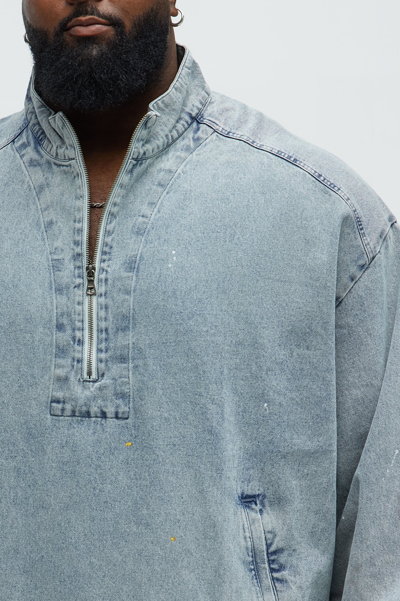 Distressed Denim Anorak Jacket - Light Wash Fashion Nova