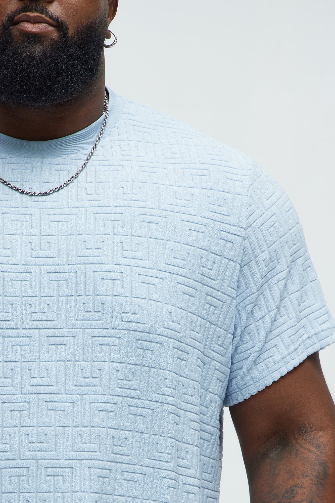 Geo Chenille Knit Crewneck Tee - Blue Fashion Nova