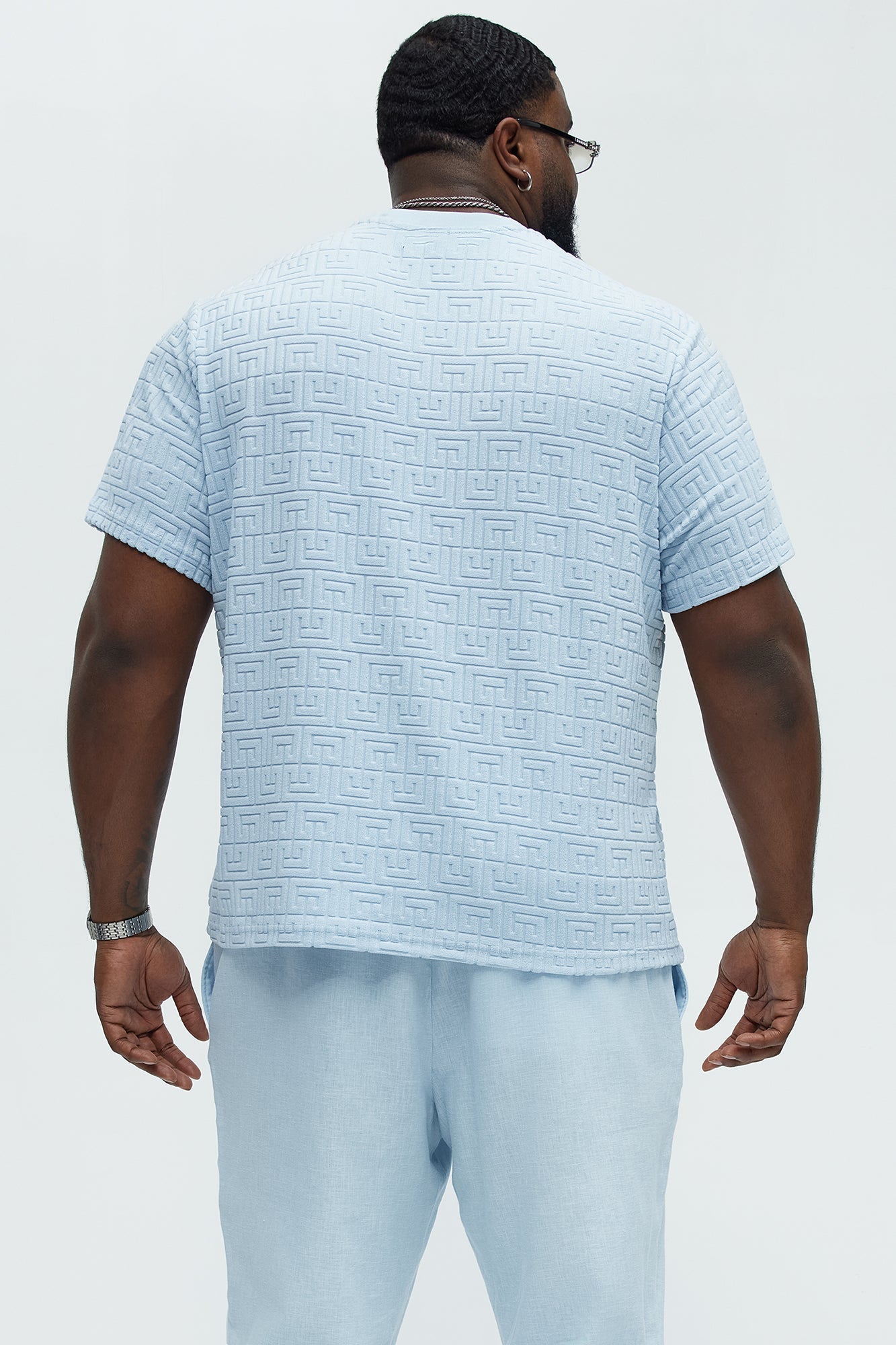 Geo Chenille Knit Crewneck Tee - Blue Fashion Nova