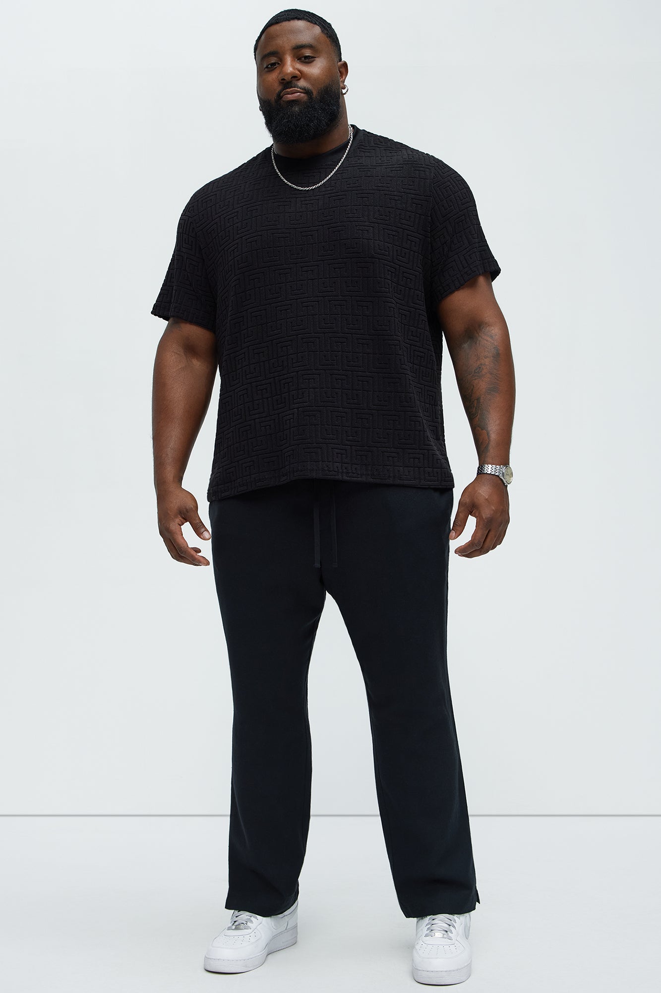 Geo Chenille Knit Crewneck Tee - Black Fashion Nova
