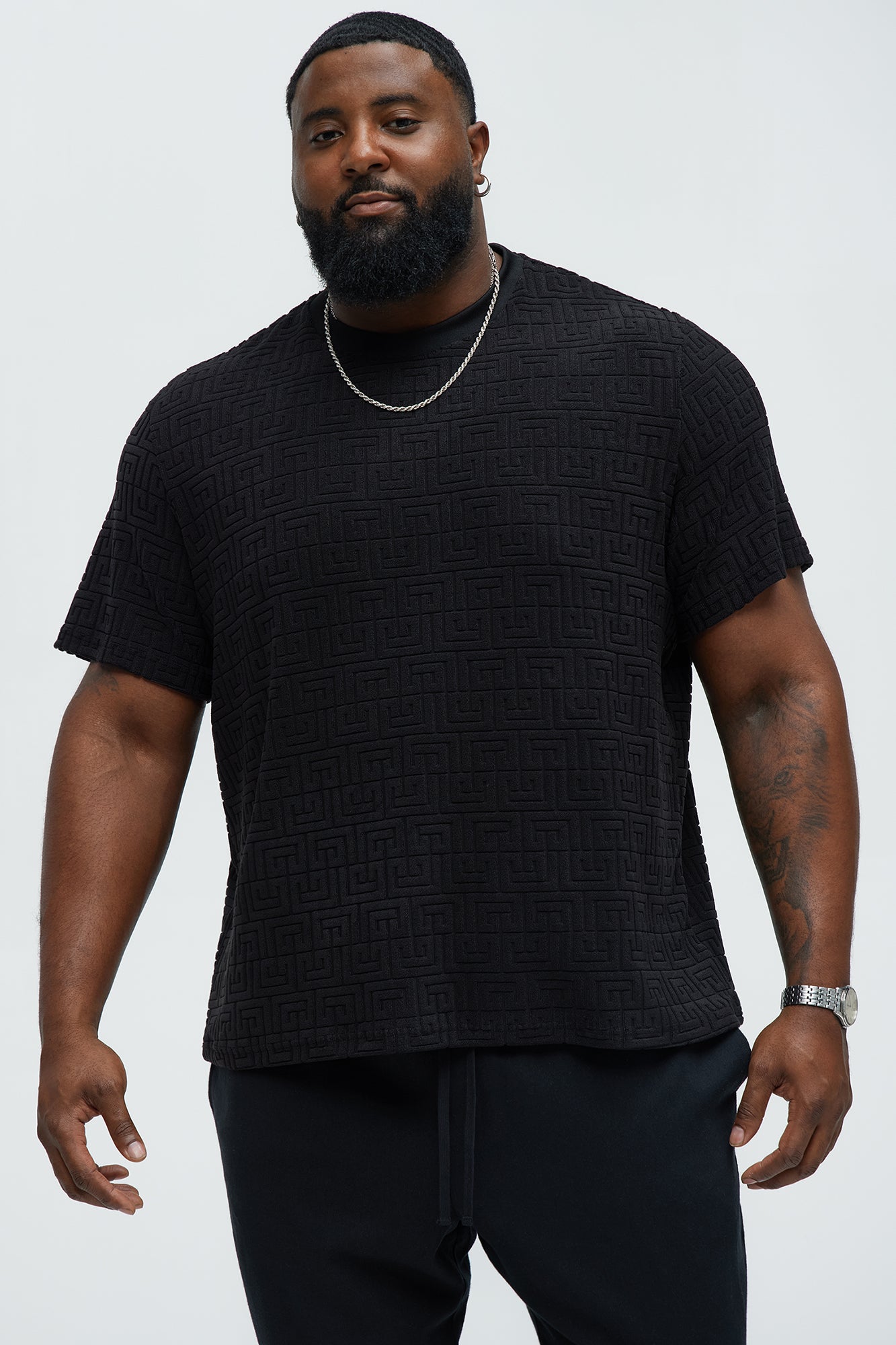 Geo Chenille Knit Crewneck Tee - Black Fashion Nova