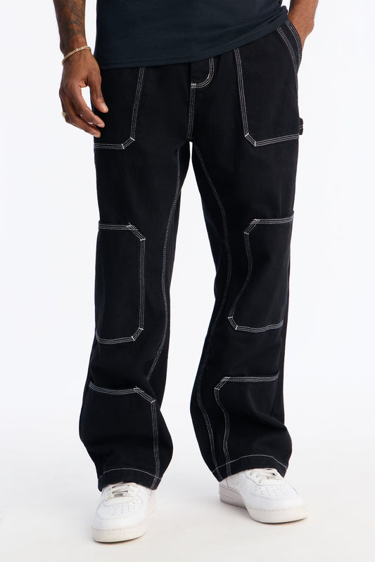 Baggy Tetris Maze Multi Pocket Pant - Black Fashion Nova