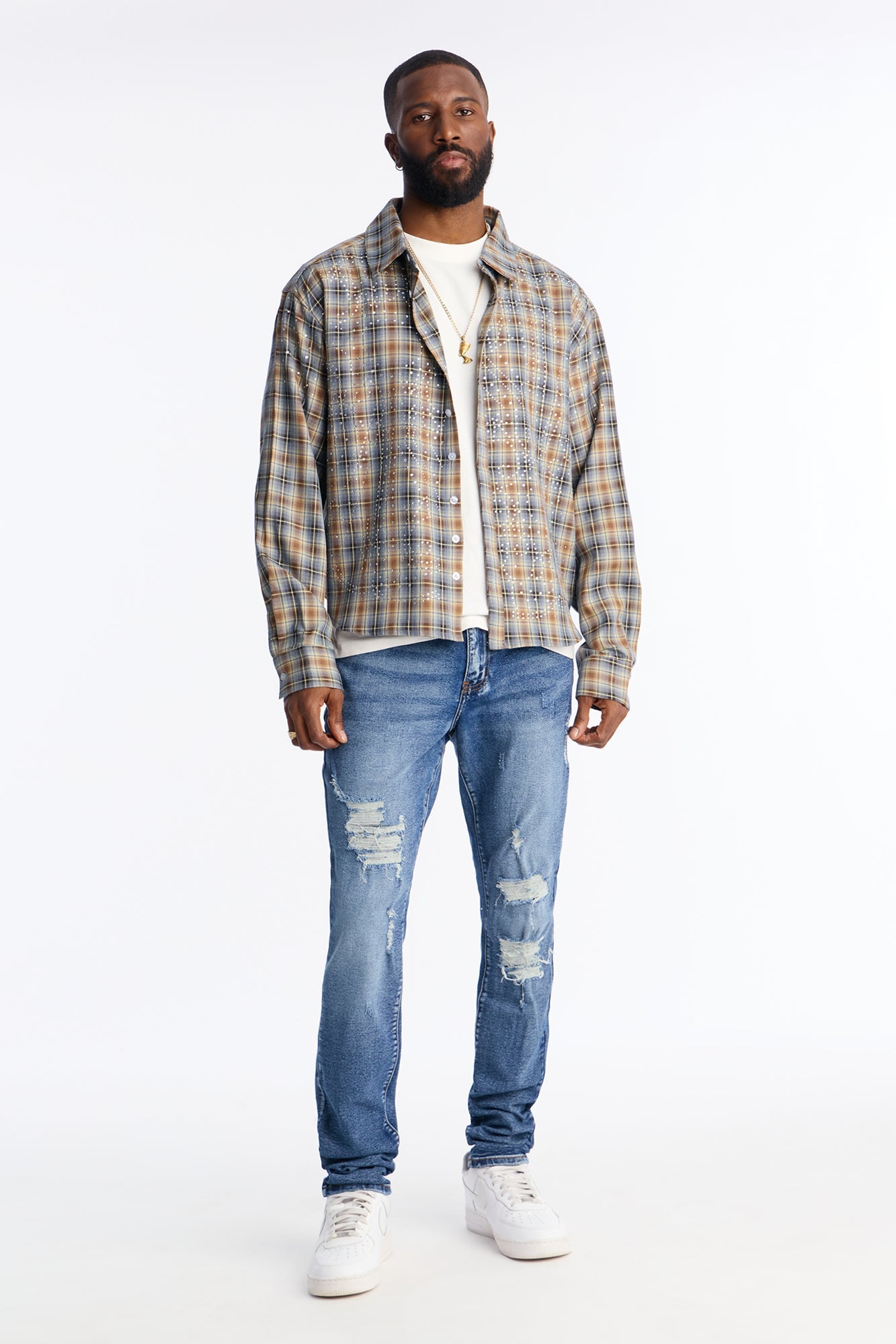 Stacked Skinny Classic Distress Jeans - Dark Wash Fashion Nova