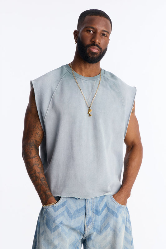 Boiler Washed Boxy Muscle Tee - Slate Blue Fashion Nova