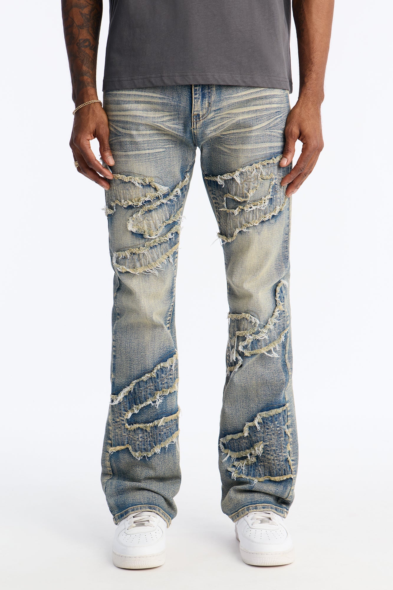 Stacked Slim Flare Fray Waves Jeans - Light Wash Fashion Nova