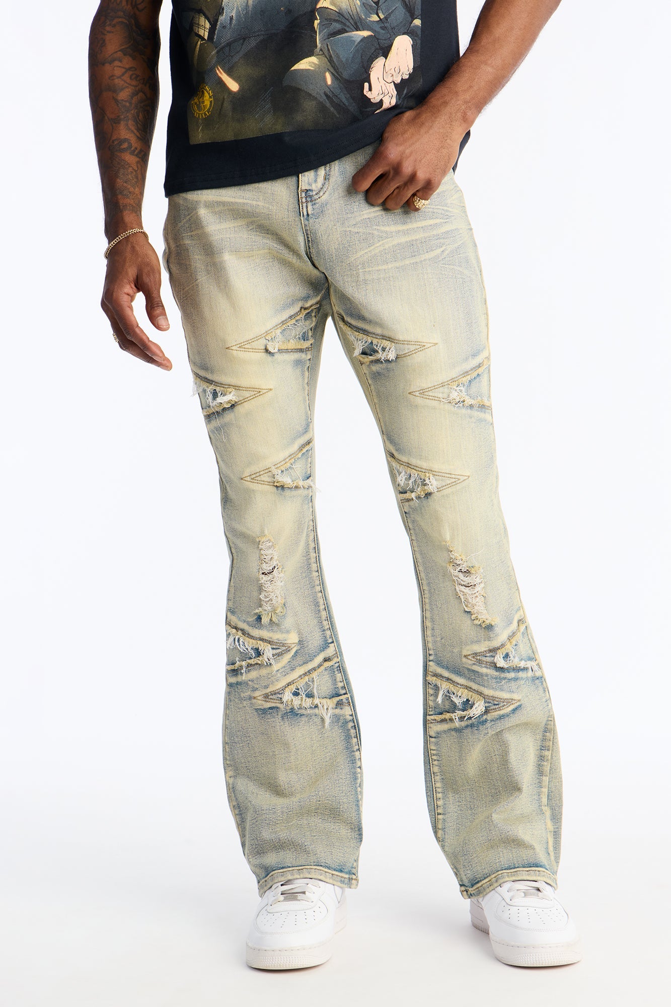 Stacked Skinny Flare Triangle Fray Jeans - Light Wash Fashion Nova