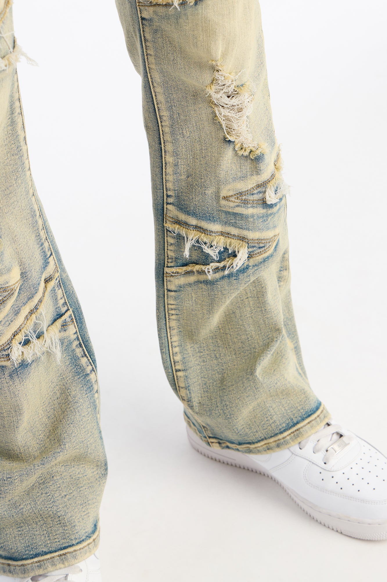 Stacked Skinny Flare Triangle Fray Jeans - Light Wash Fashion Nova