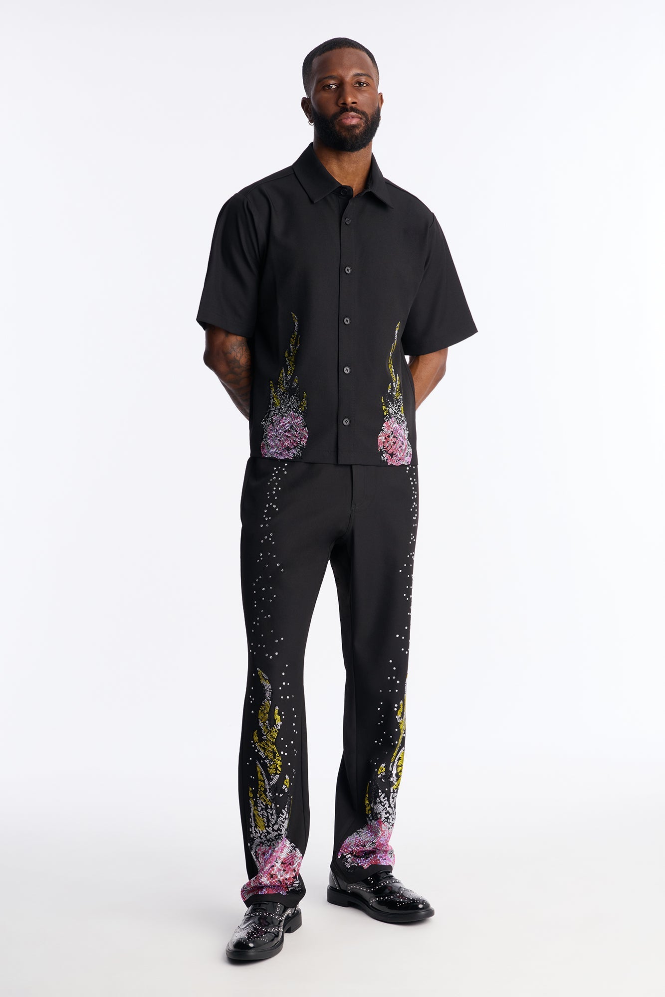 Genesis Origin Embellished Button Up Shirt - Black Fashion Nova