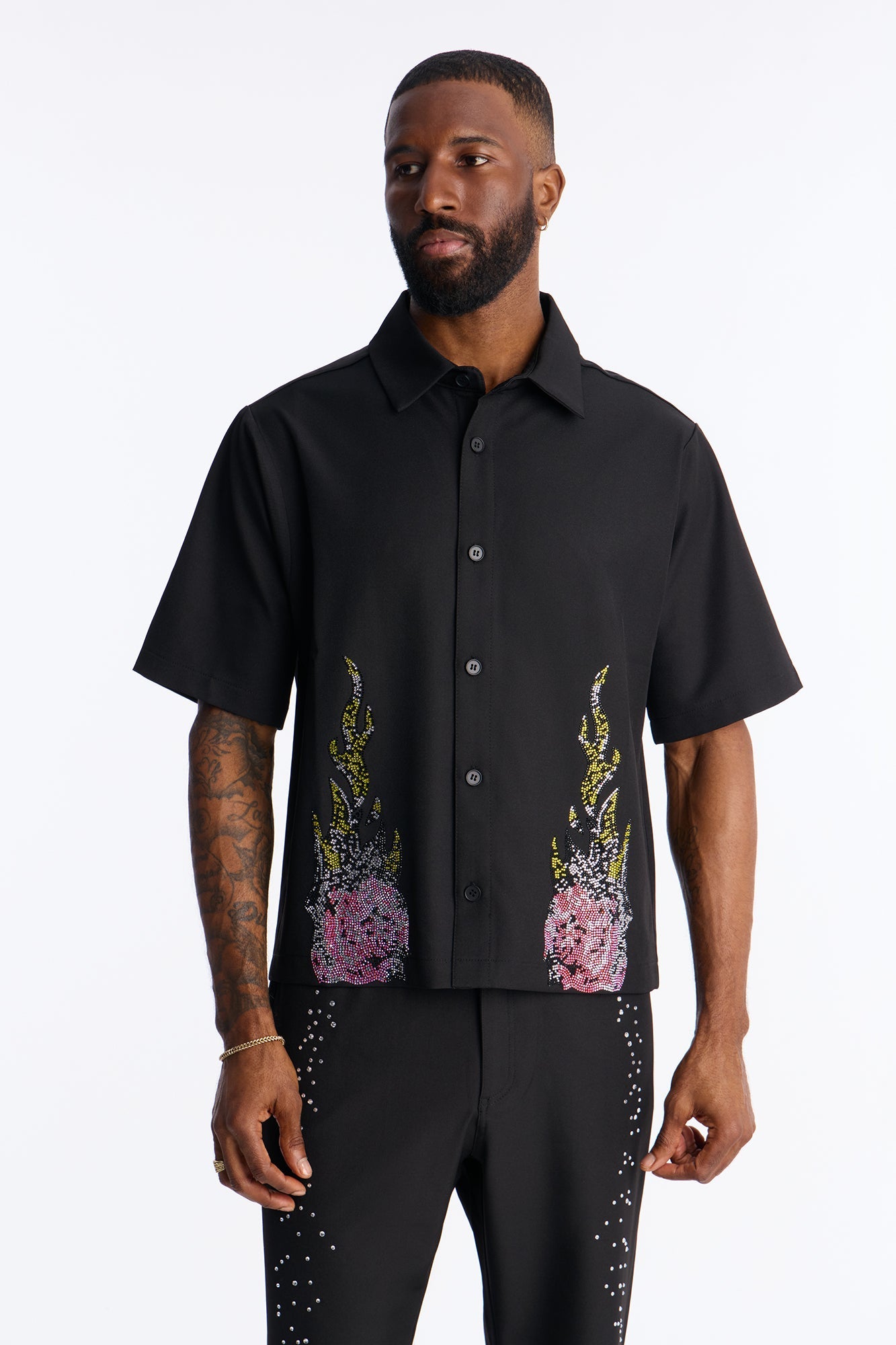Genesis Origin Embellished Button Up Shirt - Black Fashion Nova