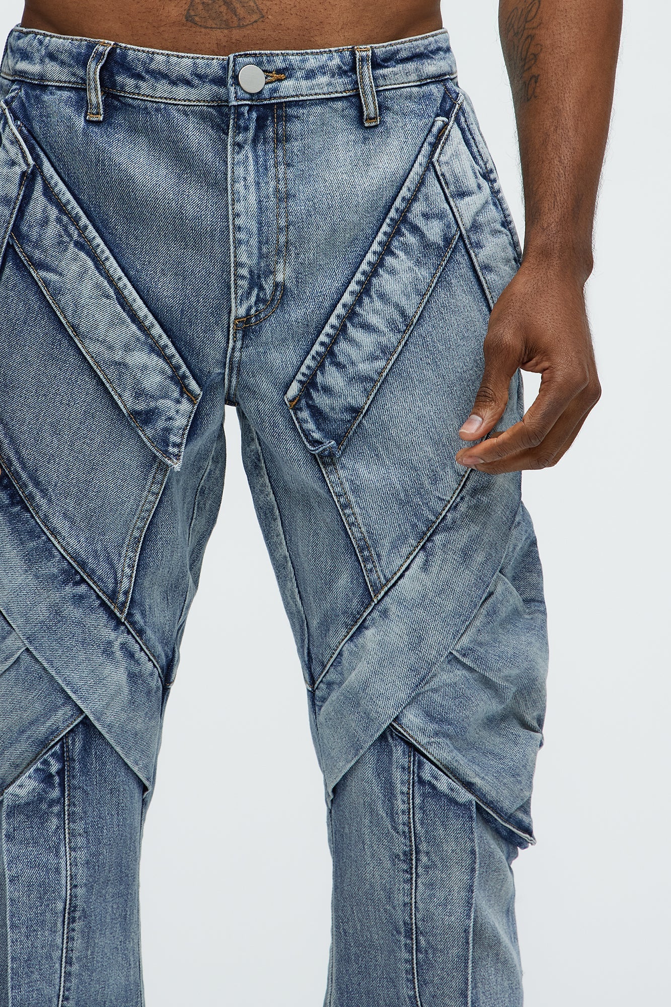 Arlong Paneled Stacked Slim Flare Jeans - Light Wash Fashion Nova