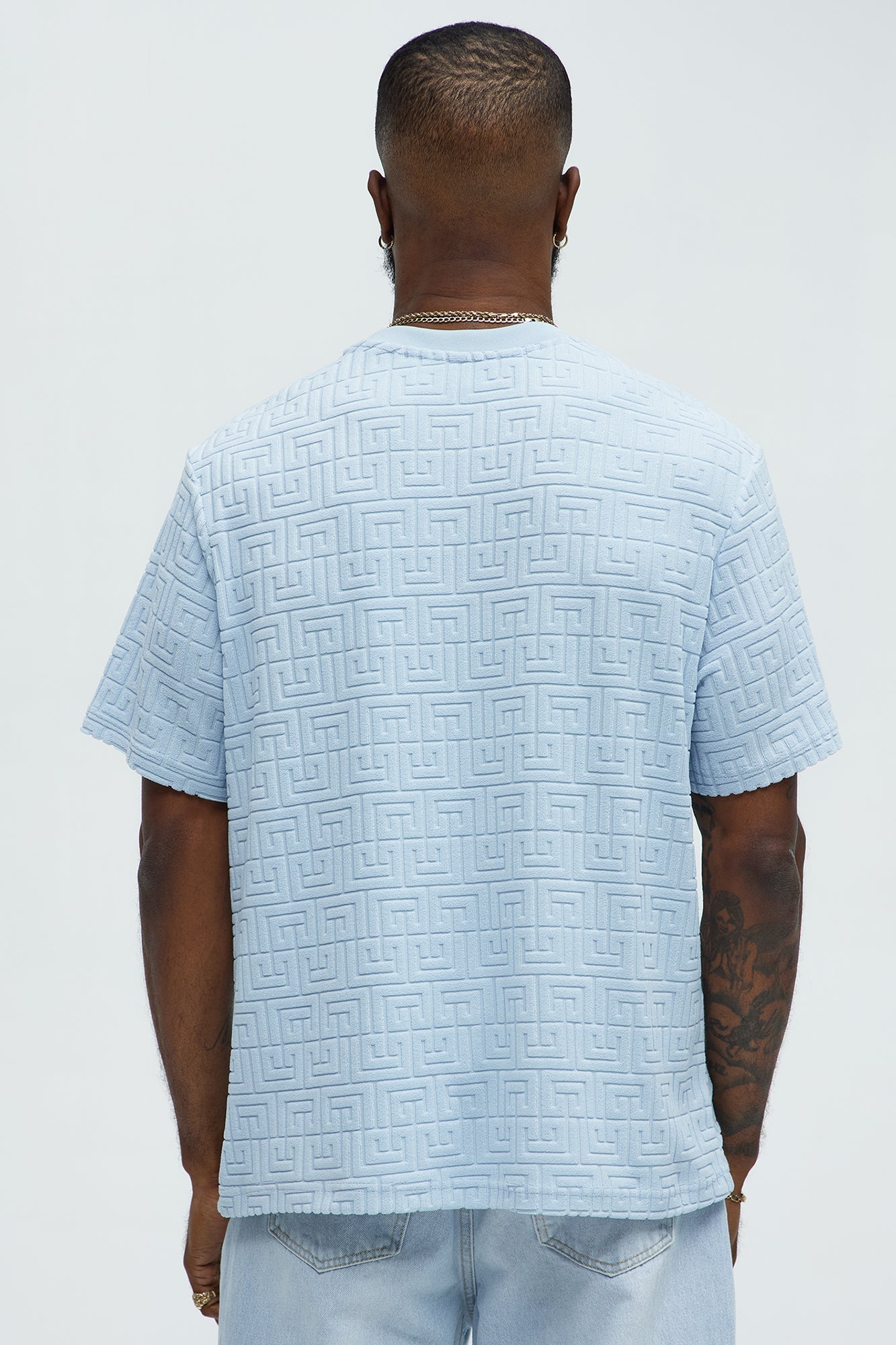 Geo Chenille Knit Crewneck Tee - Blue Fashion Nova