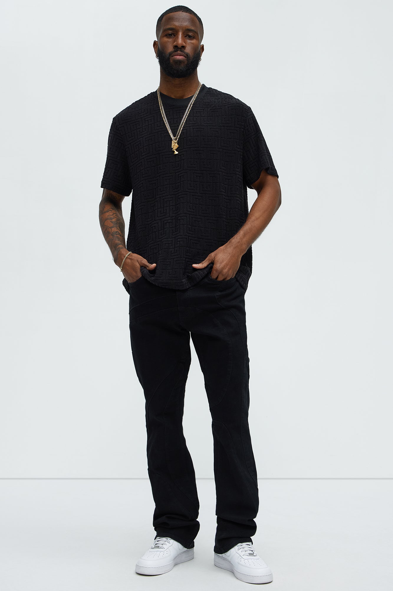 Geo Chenille Knit Crewneck Tee - Black Fashion Nova