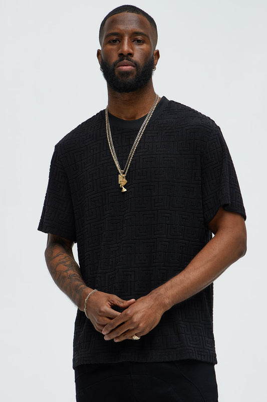 Geo Chenille Knit Crewneck Tee - Black Fashion Nova