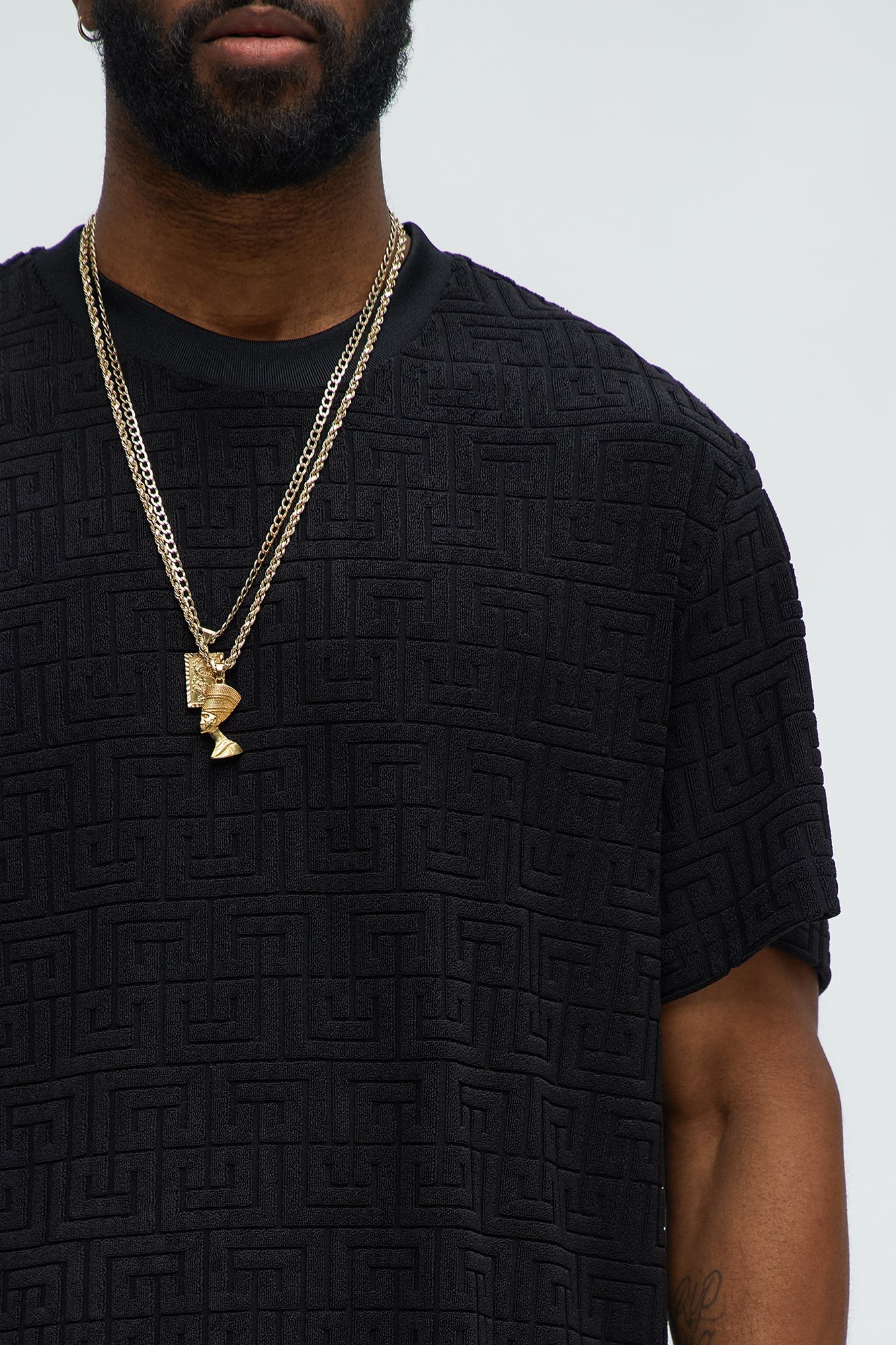 Geo Chenille Knit Crewneck Tee - Black Fashion Nova