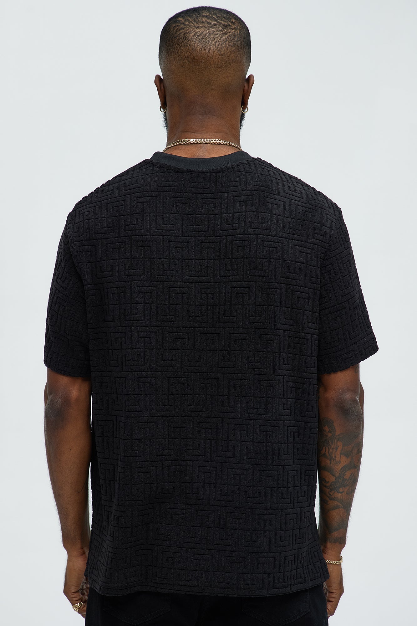 Geo Chenille Knit Crewneck Tee - Black Fashion Nova