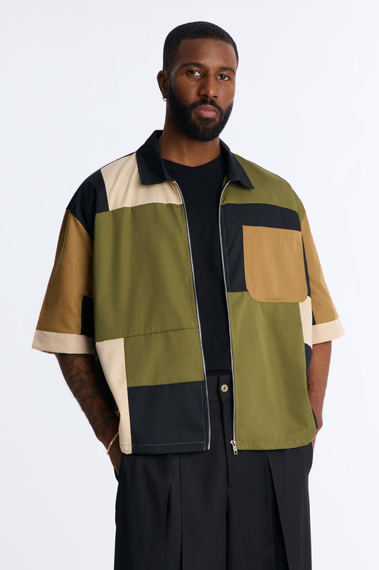 Cropped Pixel Perfect Zip Up Shirt - Khaki Fashion Nova