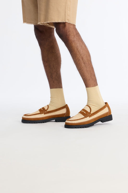 Woven Faux Suede Contrast Stitch Penny Loafer - Brown Fashion Nova