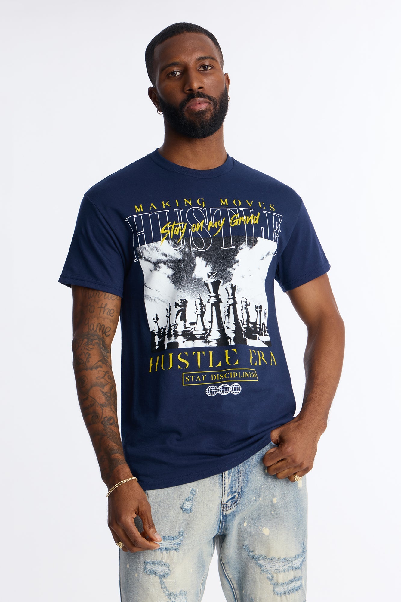 Hustle Era Short Sleeve Tee - Navy Fashion Nova