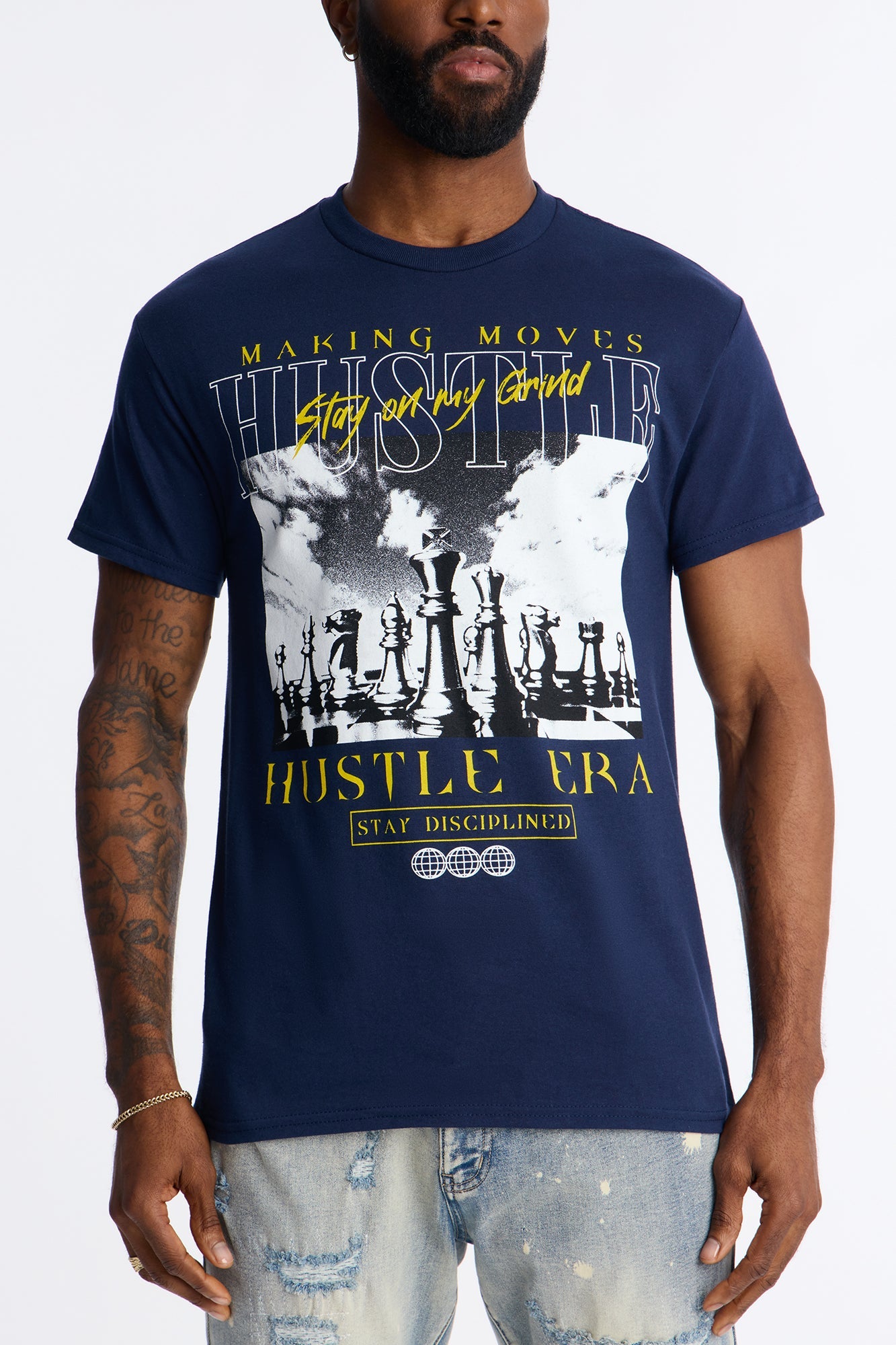 Hustle Era Short Sleeve Tee - Navy Fashion Nova