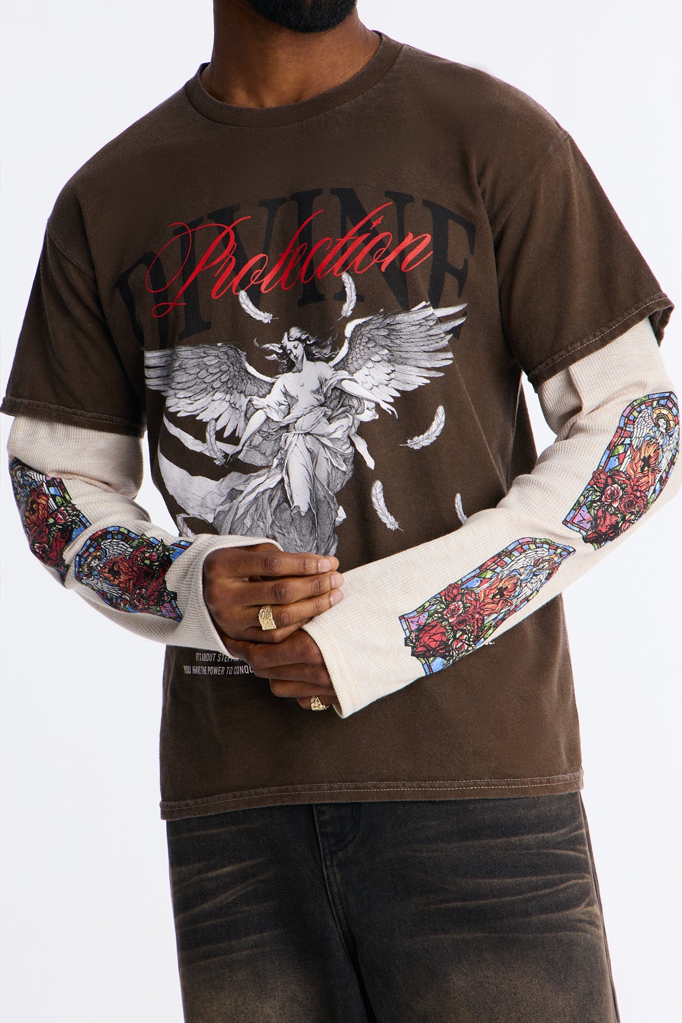 Divine Protection 2fer Long Sleeve Tee - Chocolate Fashion Nova