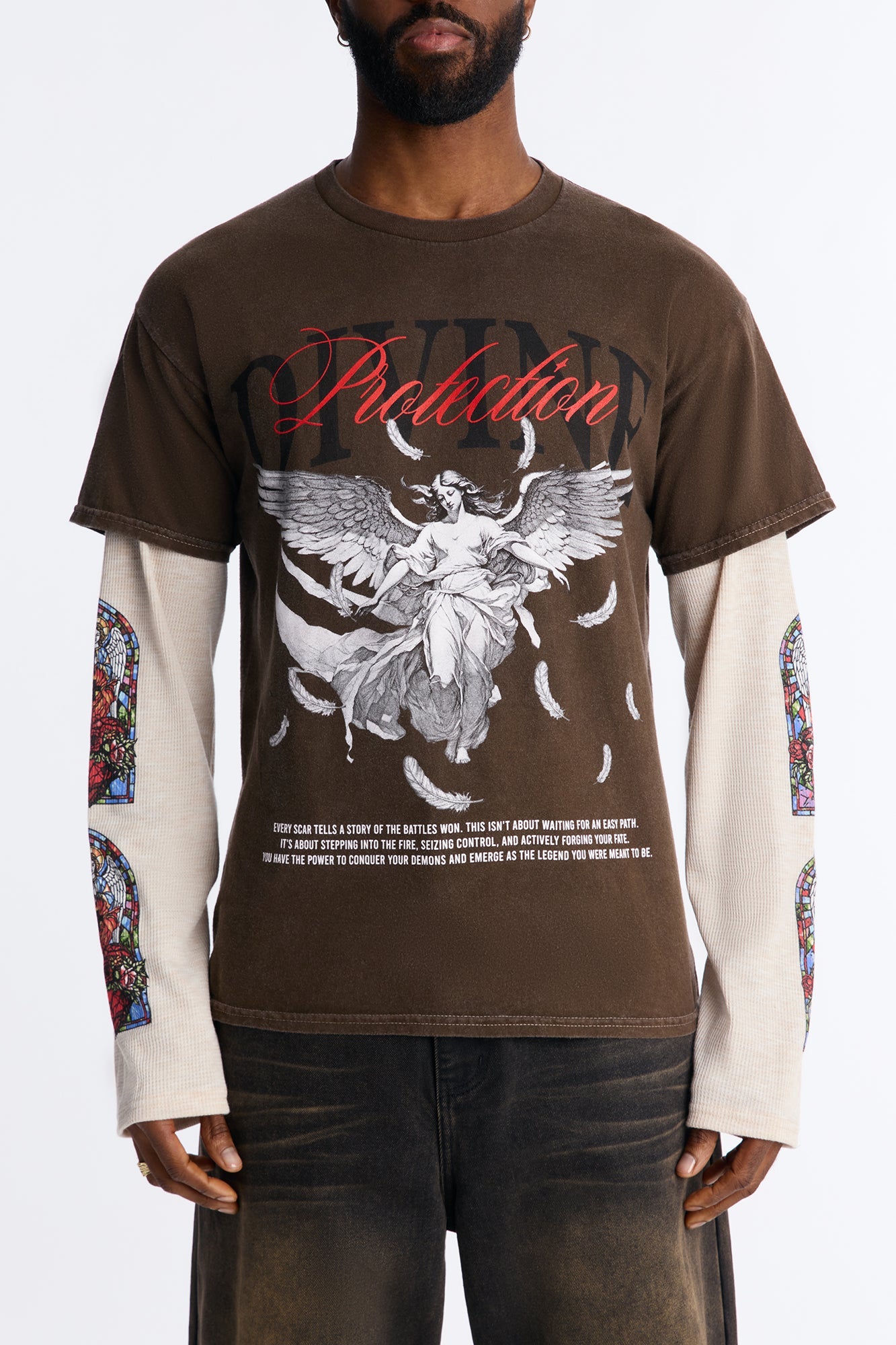 Divine Protection 2fer Long Sleeve Tee - Chocolate Fashion Nova