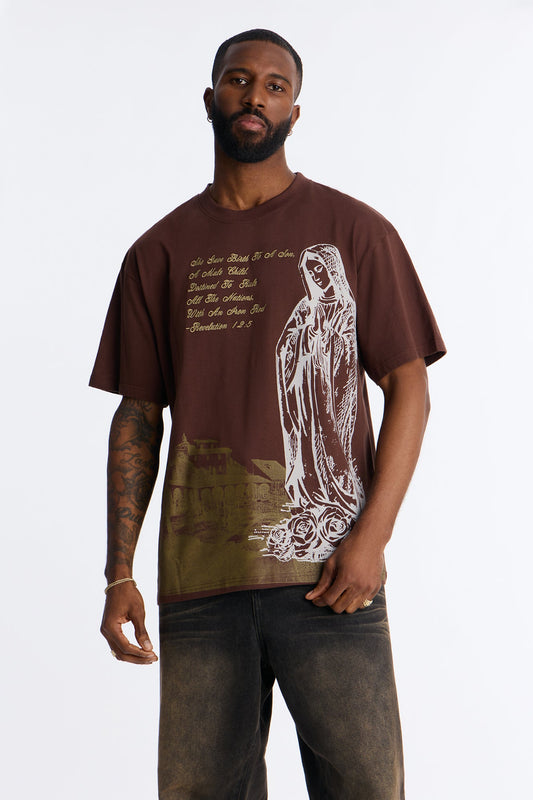 Always Believe Embroidered Short Sleeve Fleece Tee - Brown Fashion Nova