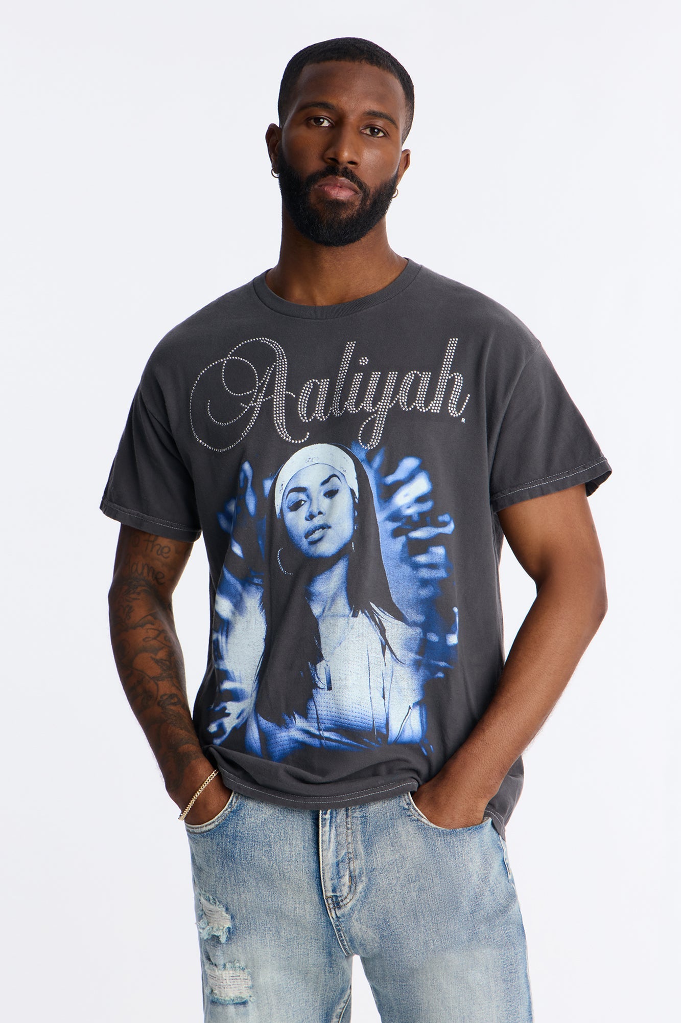Embellished Aaliyah One In A Million Short Sleeve Tee - Black Fashion Nova