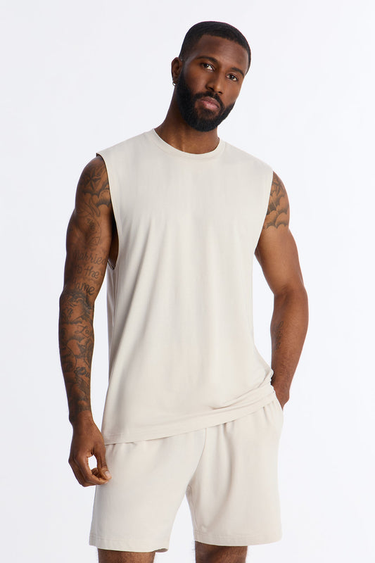 Essential Modal Lounge Sleeveless Muscle Tee - Stone Fashion Nova