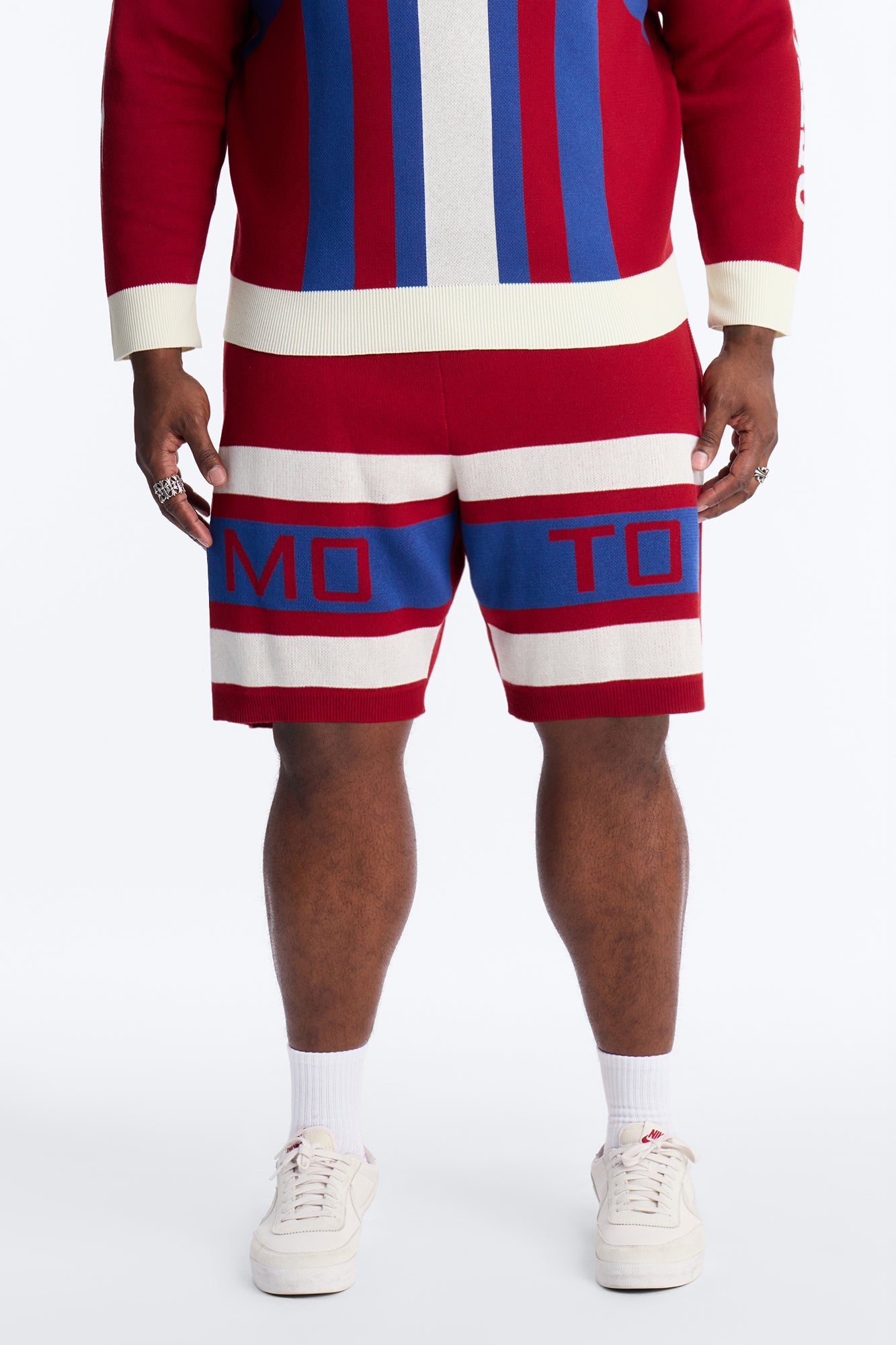 Retro Moto Stripe Sweater Short - Red Fashion Nova