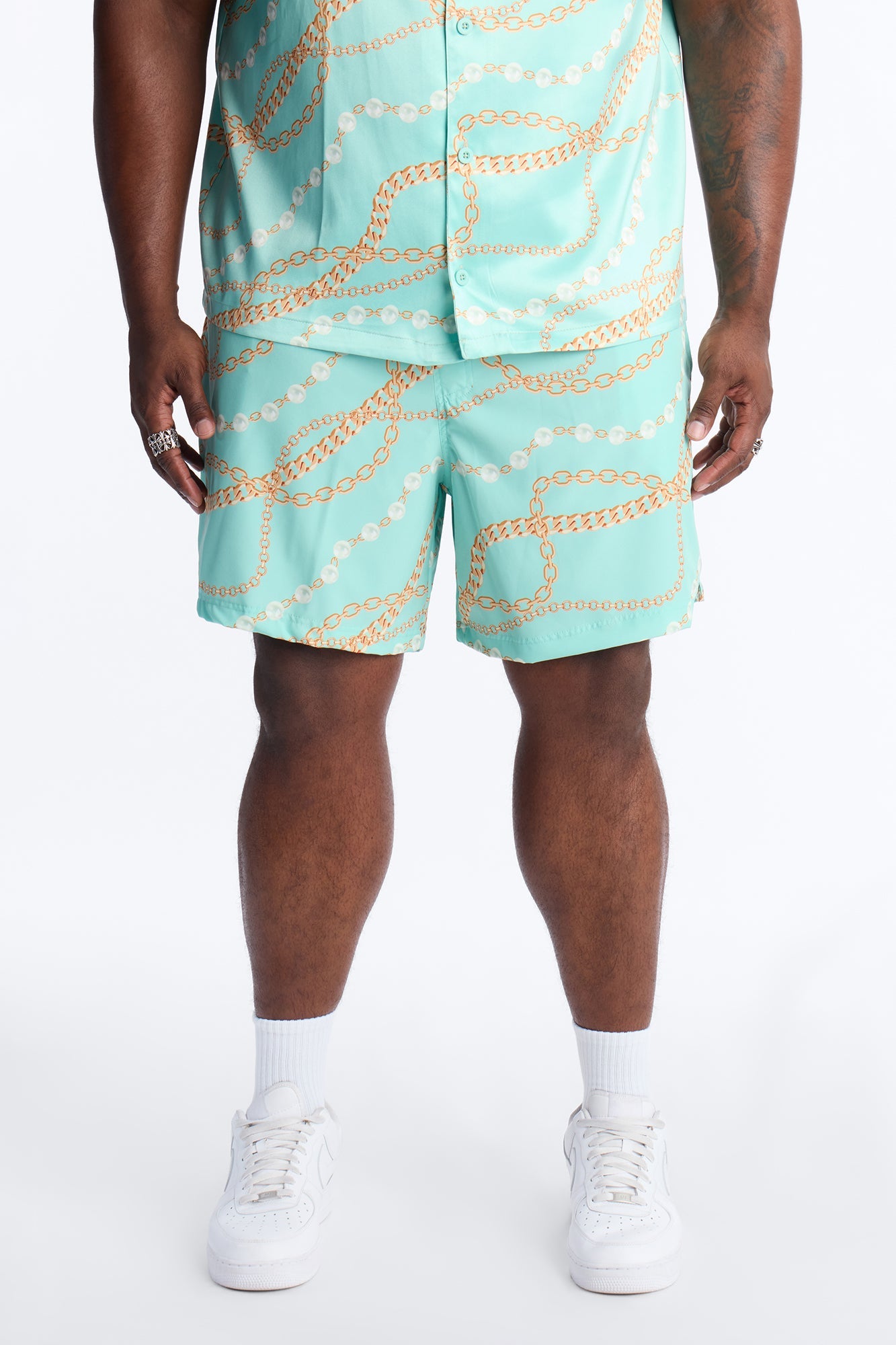 Chain Flex Printed Swim Trunk 7″ - Blue Fashion Nova