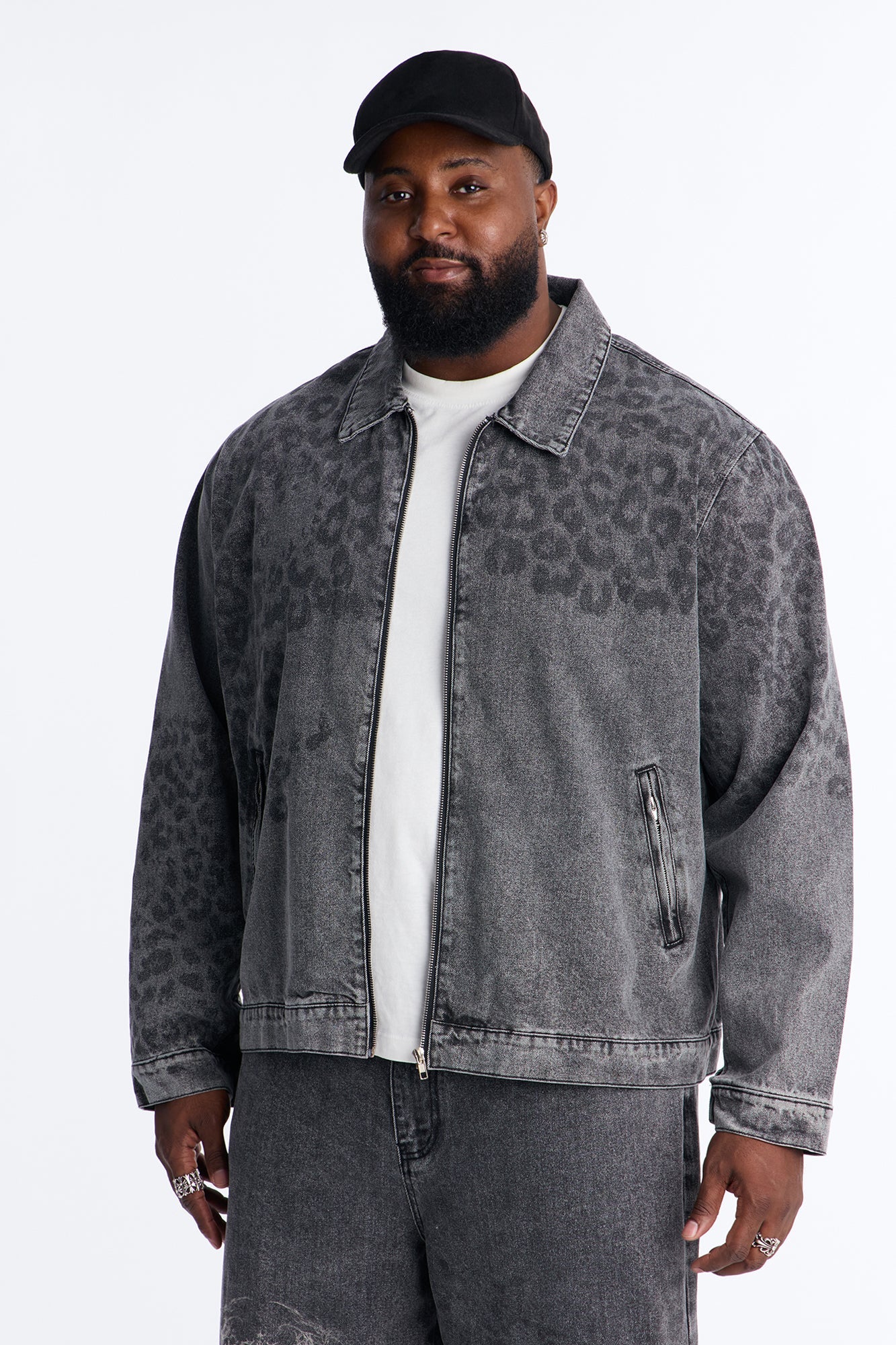 Night Fall Leopard Denim Jacket - Black Wash Fashion Nova
