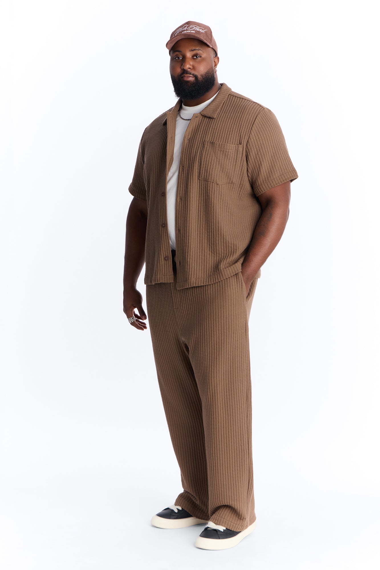 Baggy London Fog Textured Pant - Brown Fashion Nova