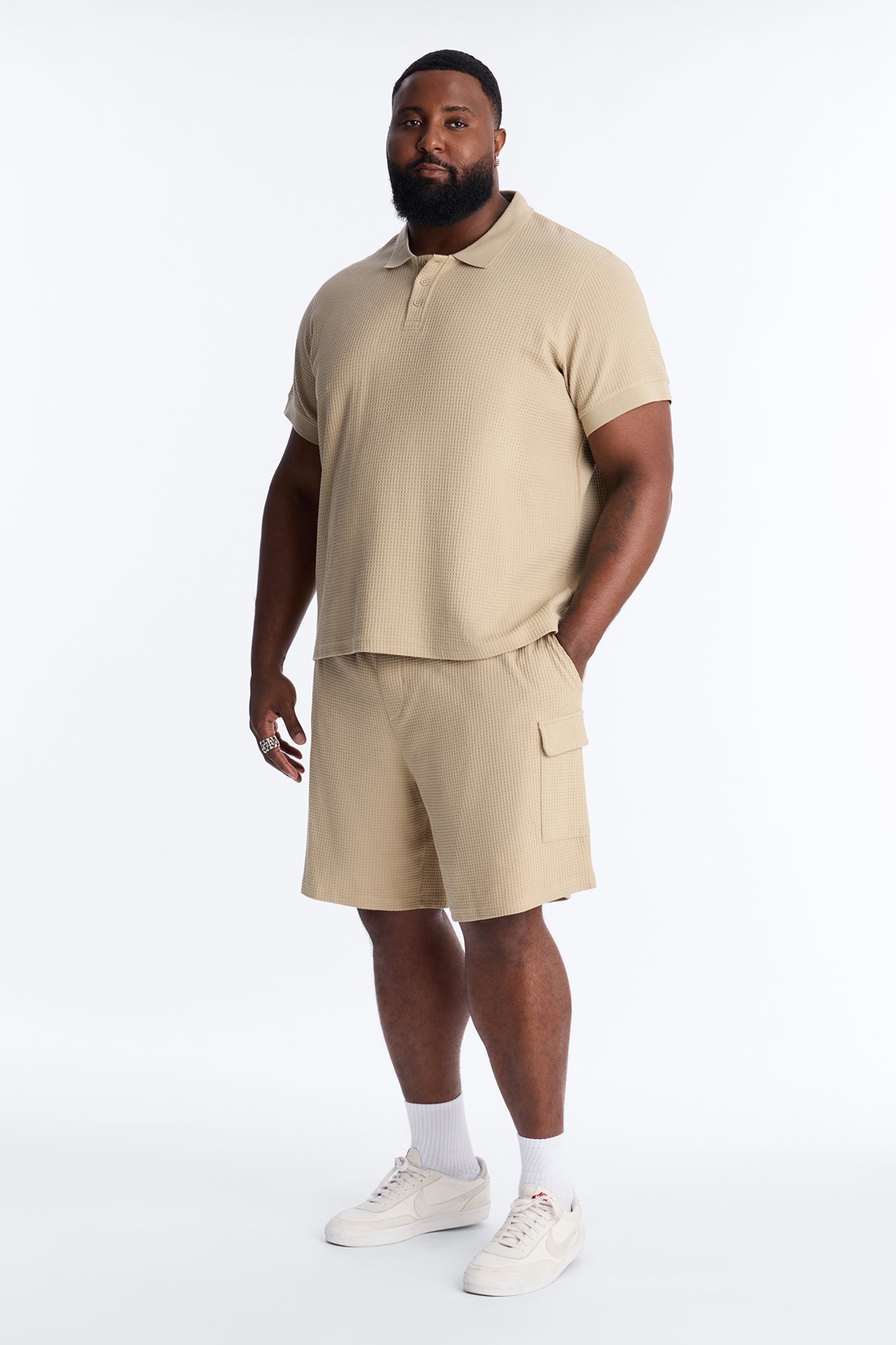 Culver City Waffle Knit Polo - Stone Fashion Nova