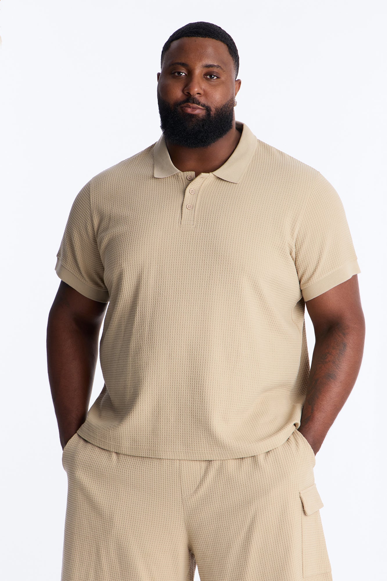Culver City Waffle Knit Polo - Stone Fashion Nova