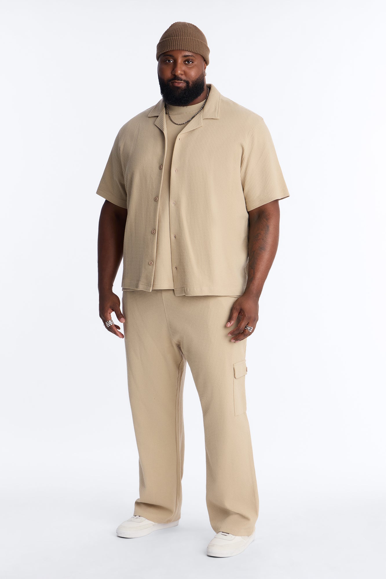 Culver City Waffle Knit Button Up - Stone Fashion Nova