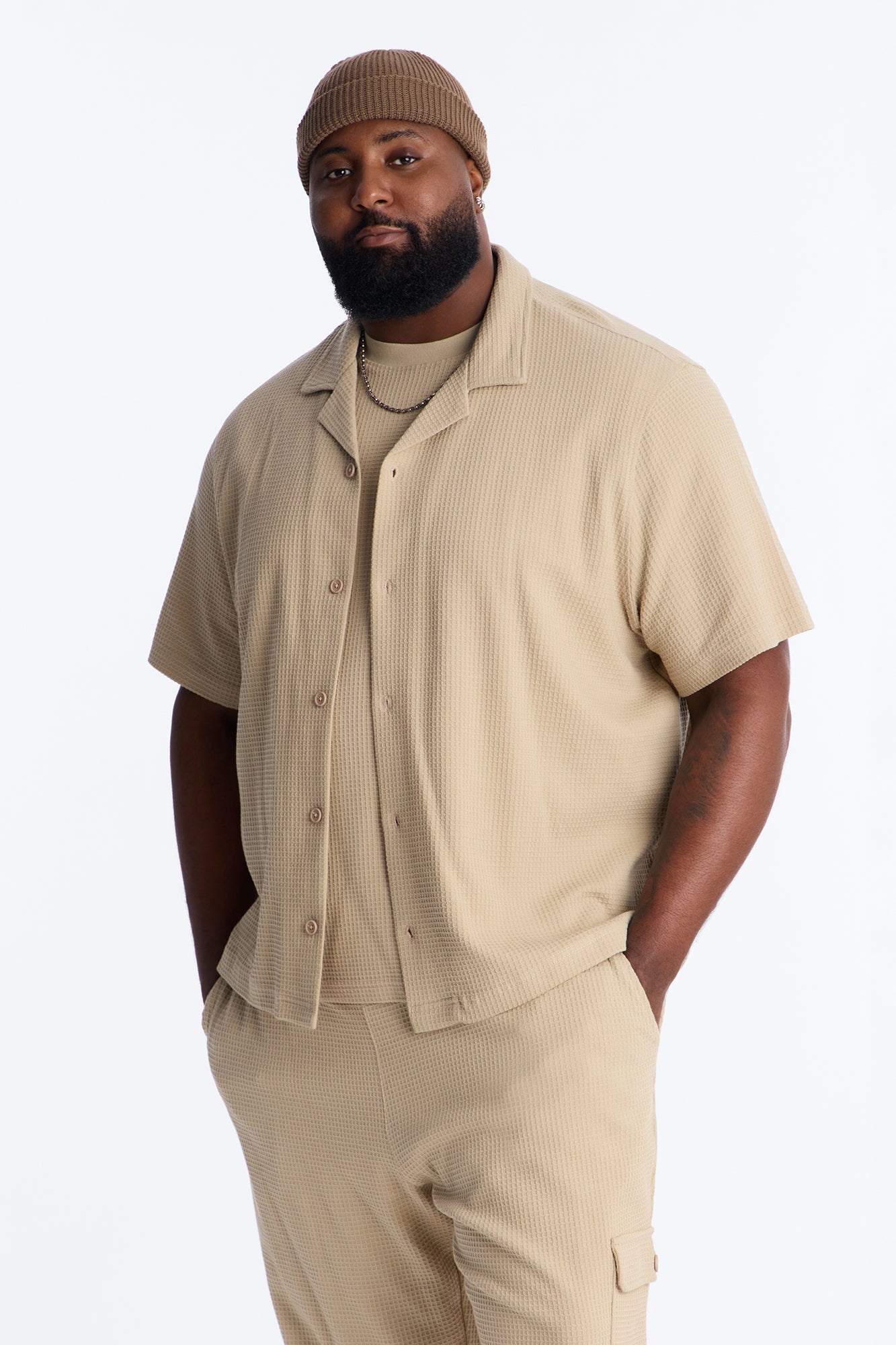 Culver City Waffle Knit Button Up - Stone Fashion Nova