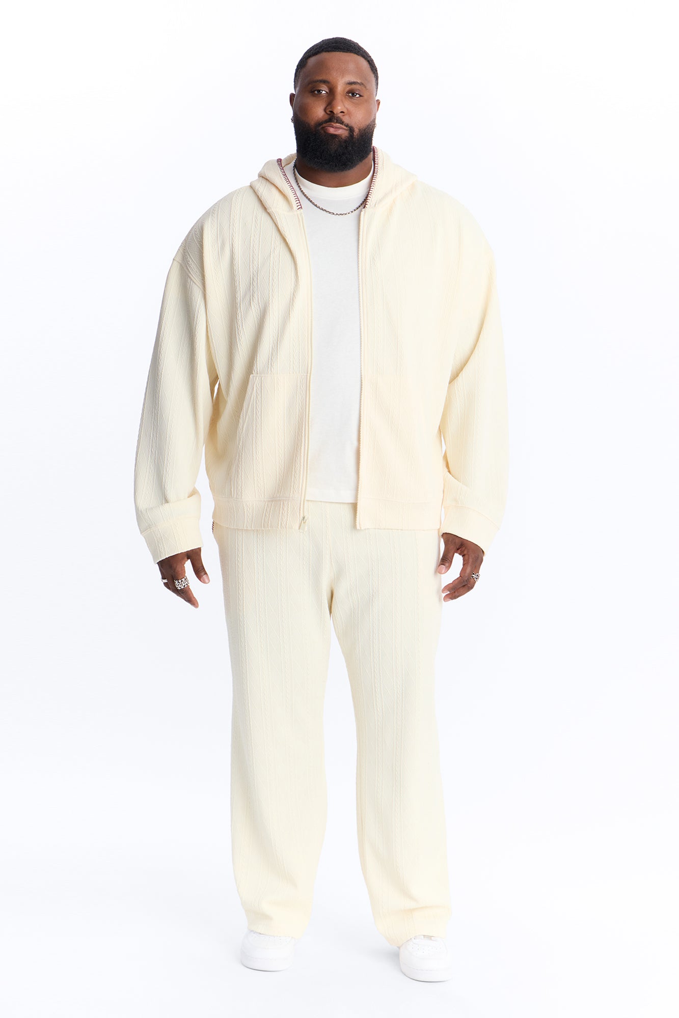 Straight Cable Knit Textured Stitched Pant - Cream Fashion Nova