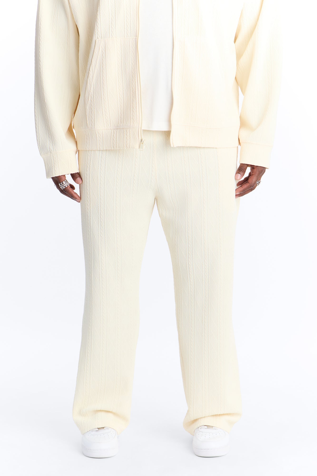 Straight Cable Knit Textured Stitched Pant - Cream Fashion Nova