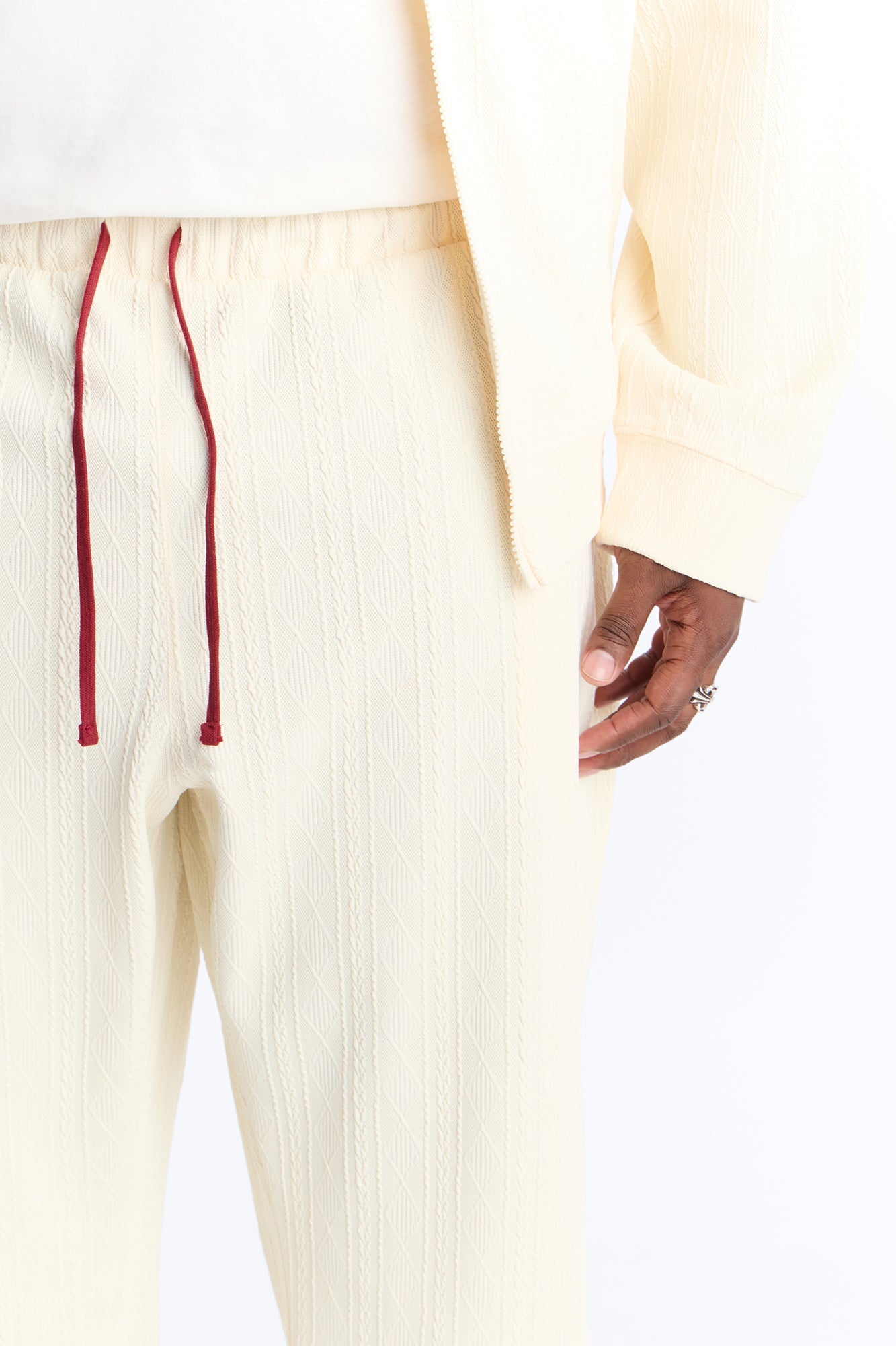 Straight Cable Knit Textured Stitched Pant - Cream Fashion Nova