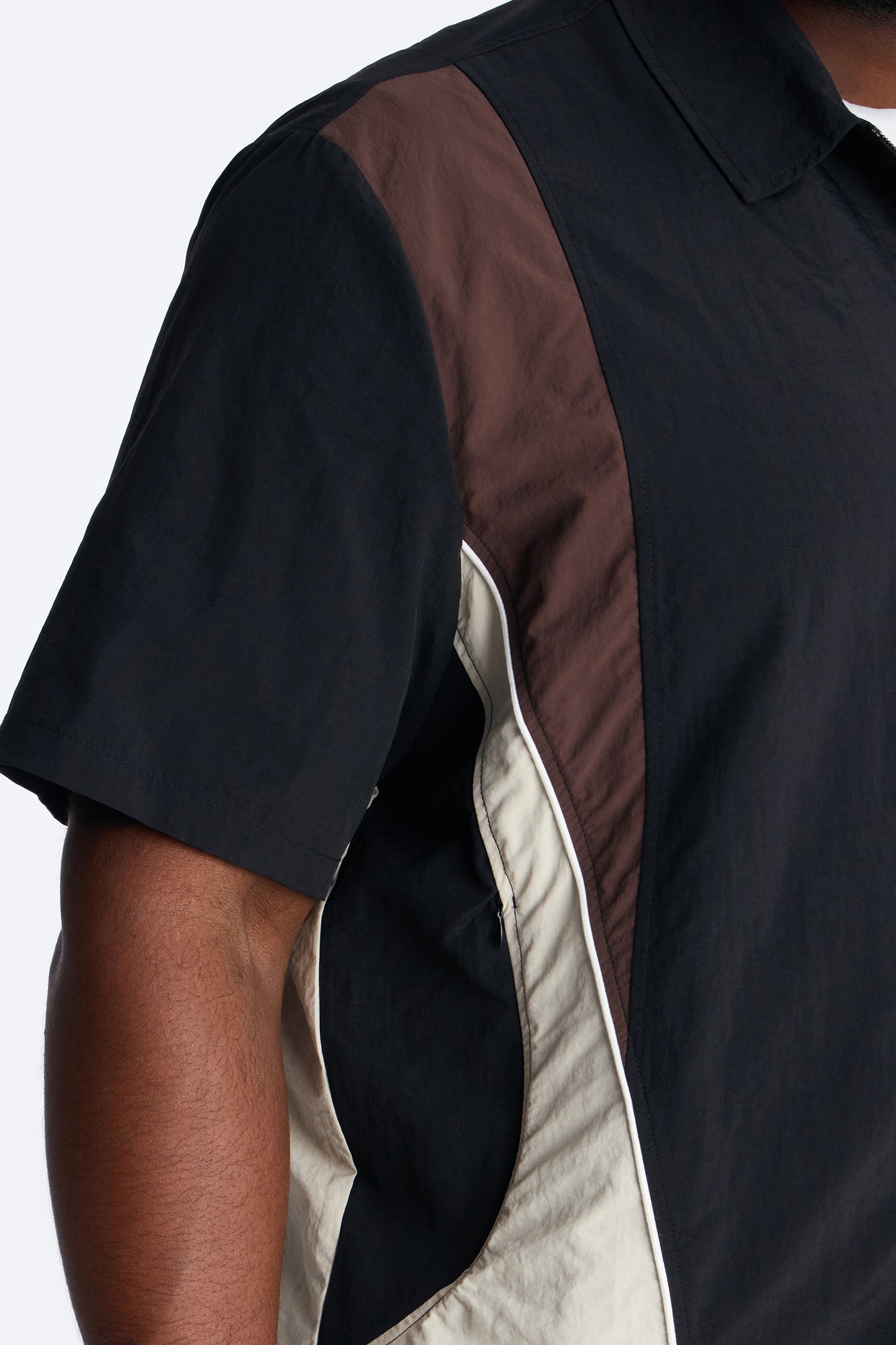 Relaxed Osaka Block Zip Up Shirt - Black/Brown Fashion Nova
