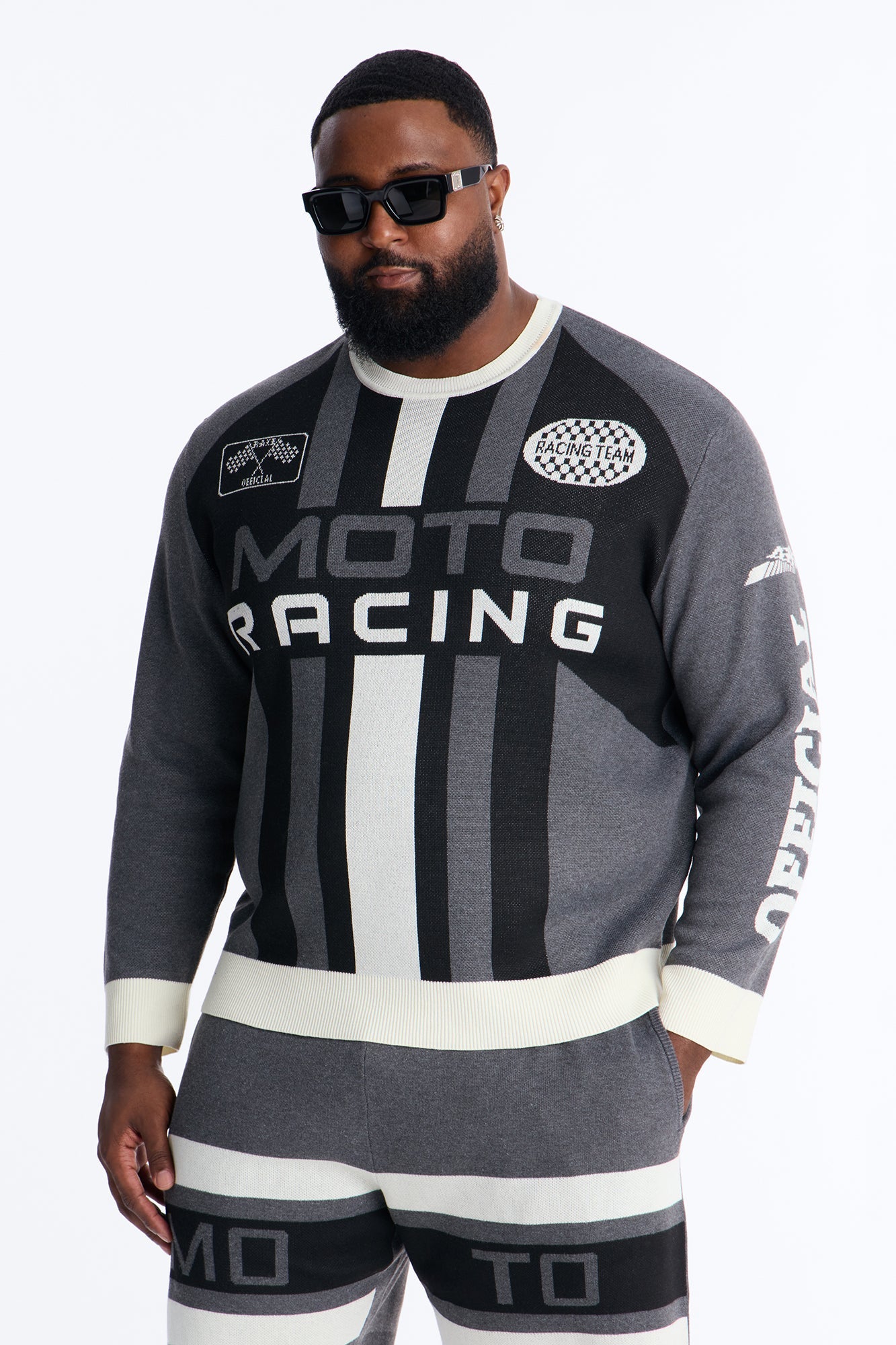 Retro Moto Stripe Sweater Shirt - Grey Fashion Nova