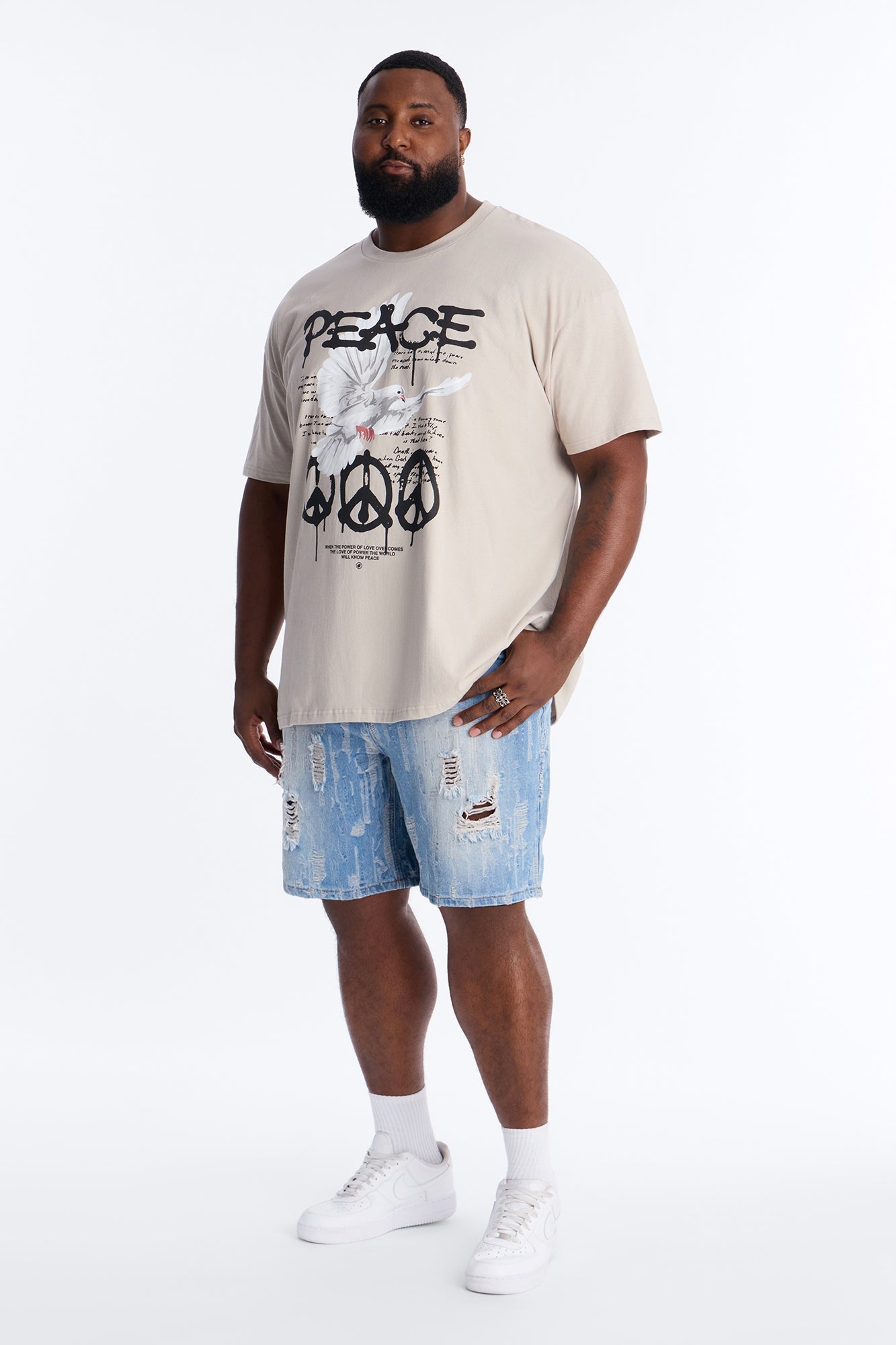 Relaxed All Over Distressed Denim Short - Medium Wash Fashion Nova