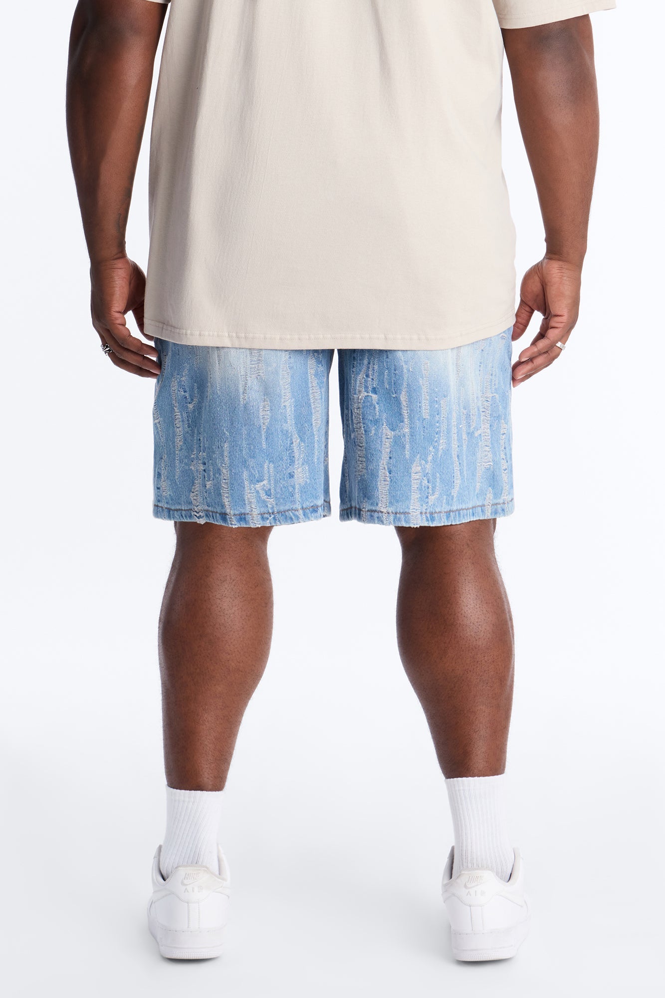 Relaxed All Over Distressed Denim Short - Medium Wash Fashion Nova