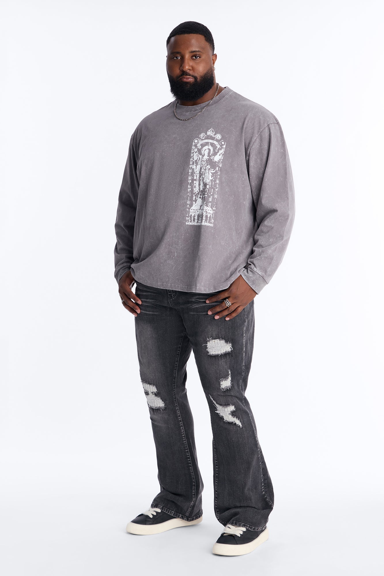 Divine Messenger Long Sleeve Tee - Charcoal Fashion Nova