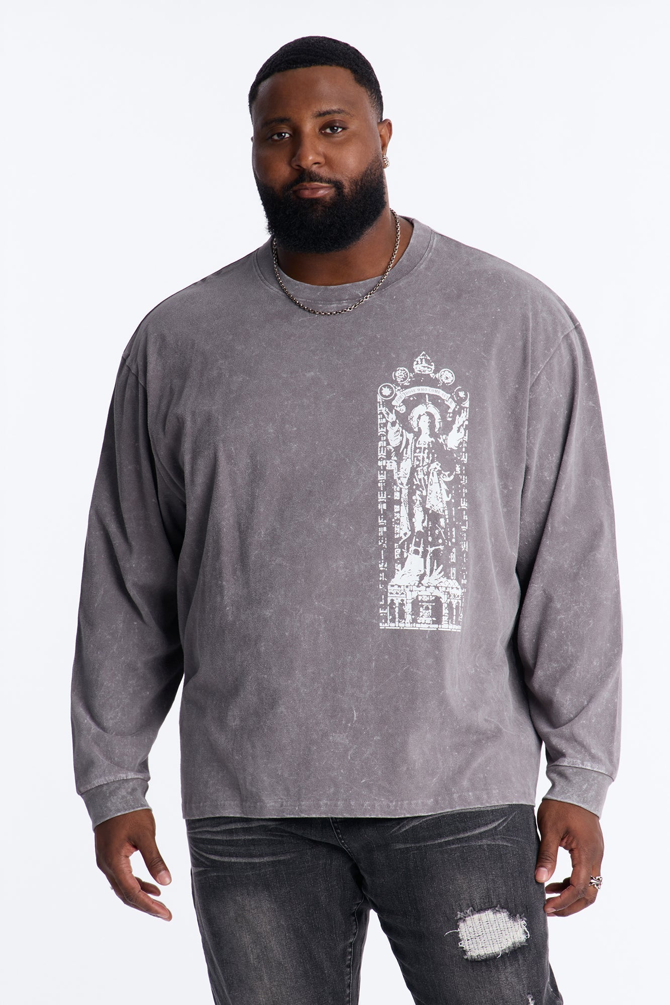 Divine Messenger Long Sleeve Tee - Charcoal Fashion Nova