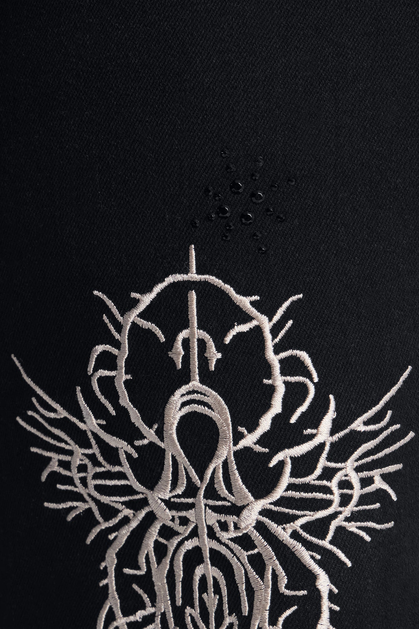 Stacked Skinny Flare Embroidered Saint Jeweled Jean - Black Fashion Nova