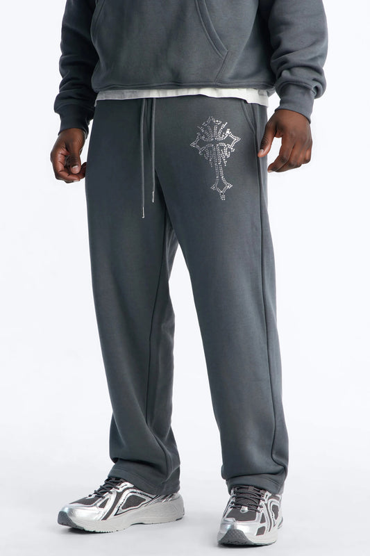 Blessed Rhinestone Pearl Sweatpants - Charcoal Fashion Nova