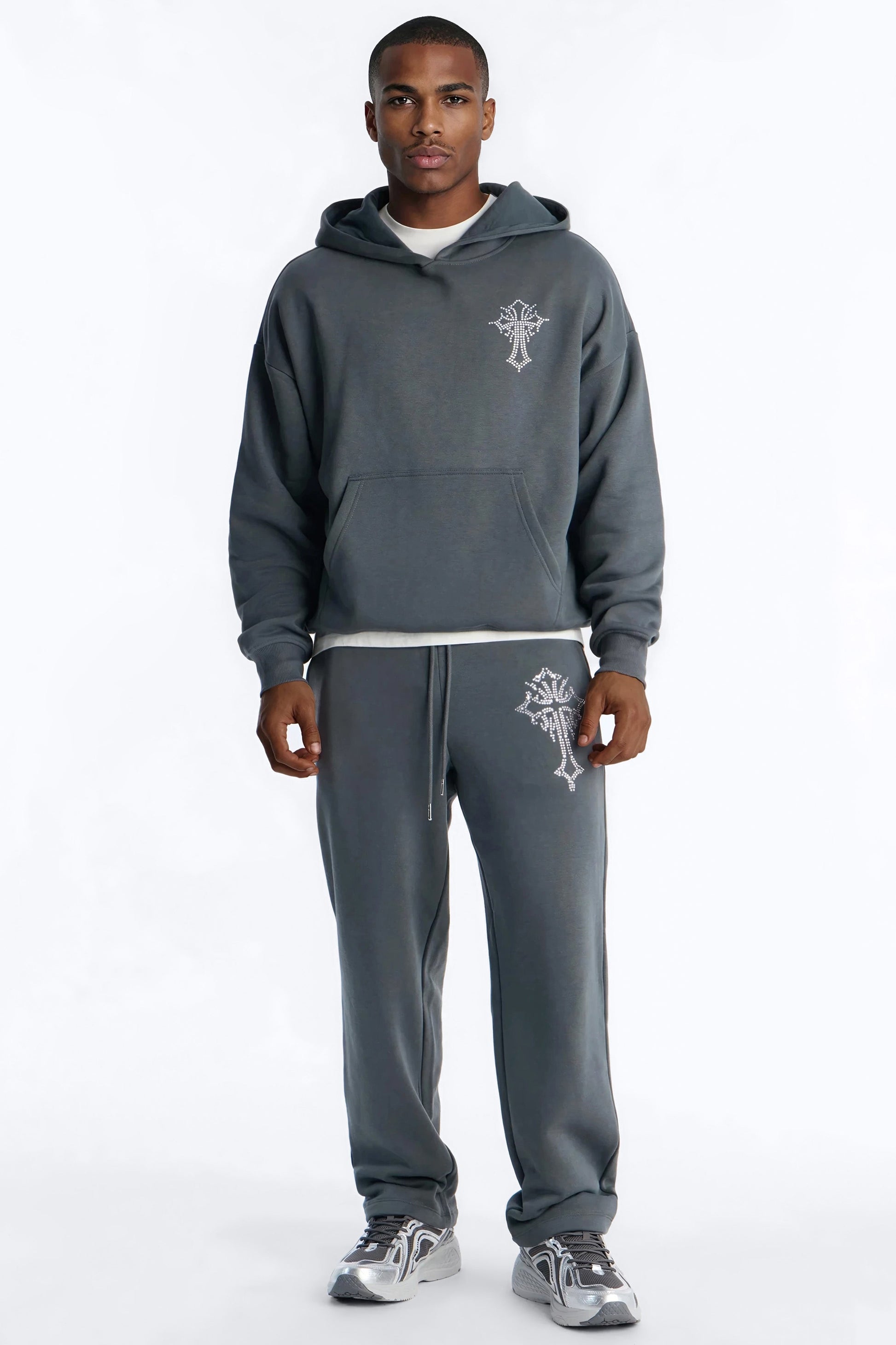 Blessed Rhinestone Pearl Sweatpants - Charcoal Fashion Nova