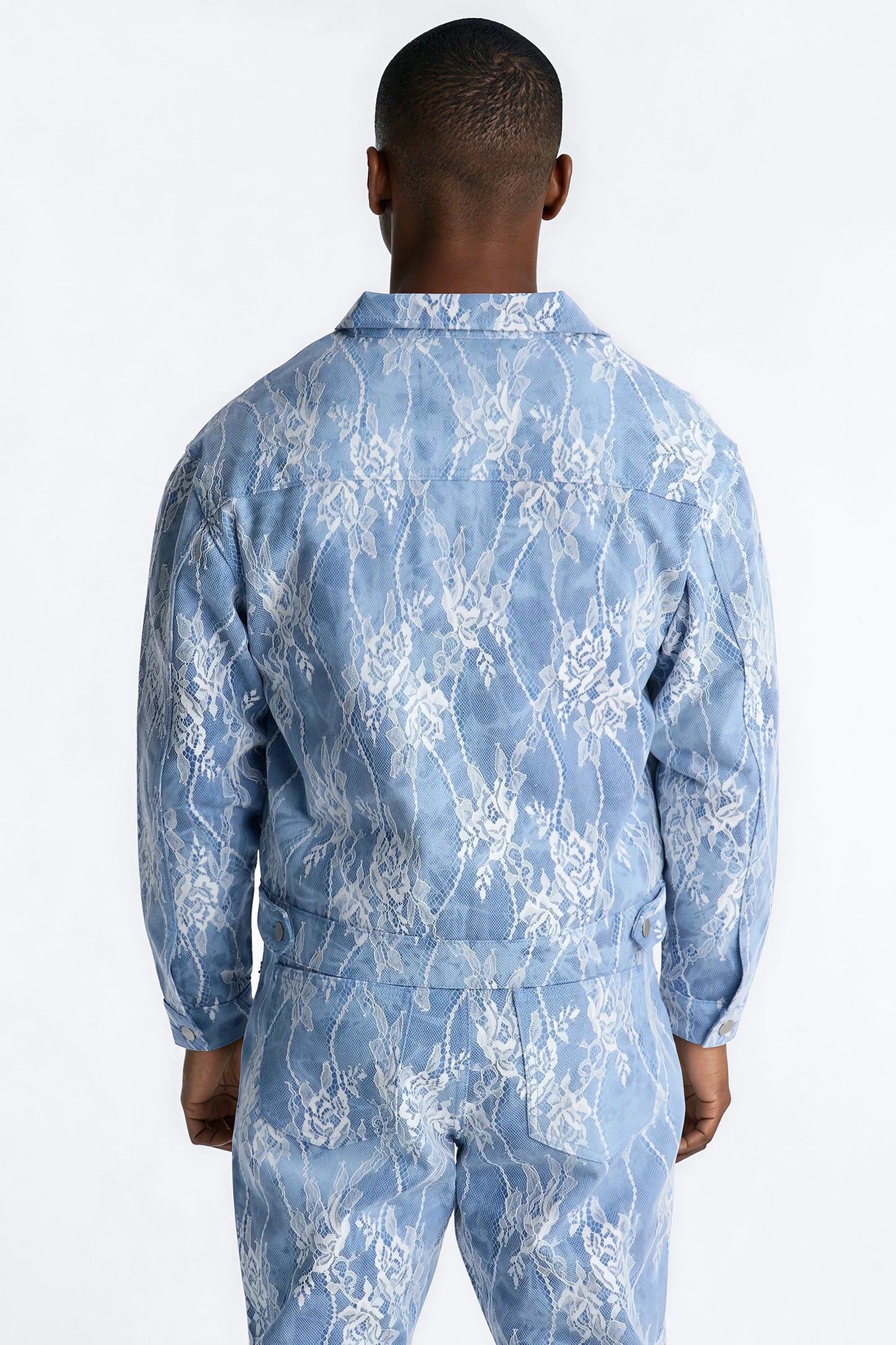 Lace Overlay Zip Denim Jacket - Medium Blue Wash Fashion Nova